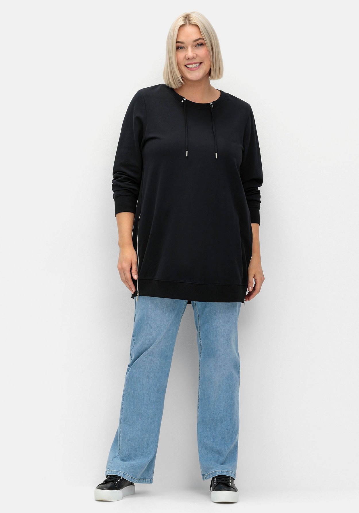 Sheego Sweatshirt »Langes Sweatshirt in Longform, mit hohen seitlichen Zippern«