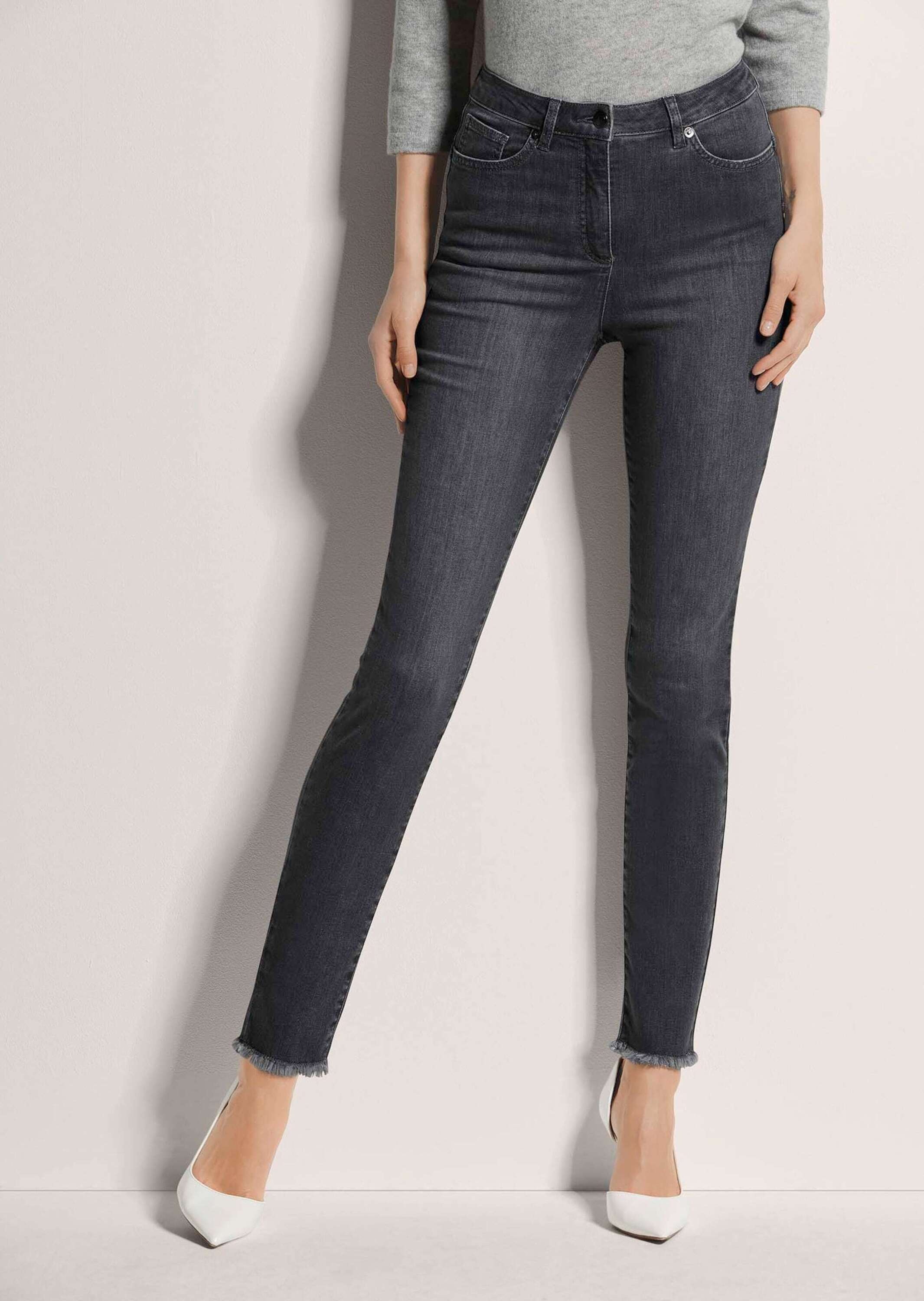 MADELEINE Regular-fit-Jeans »Jeans Mid Waist Skinny-Hose mit Fransen«
