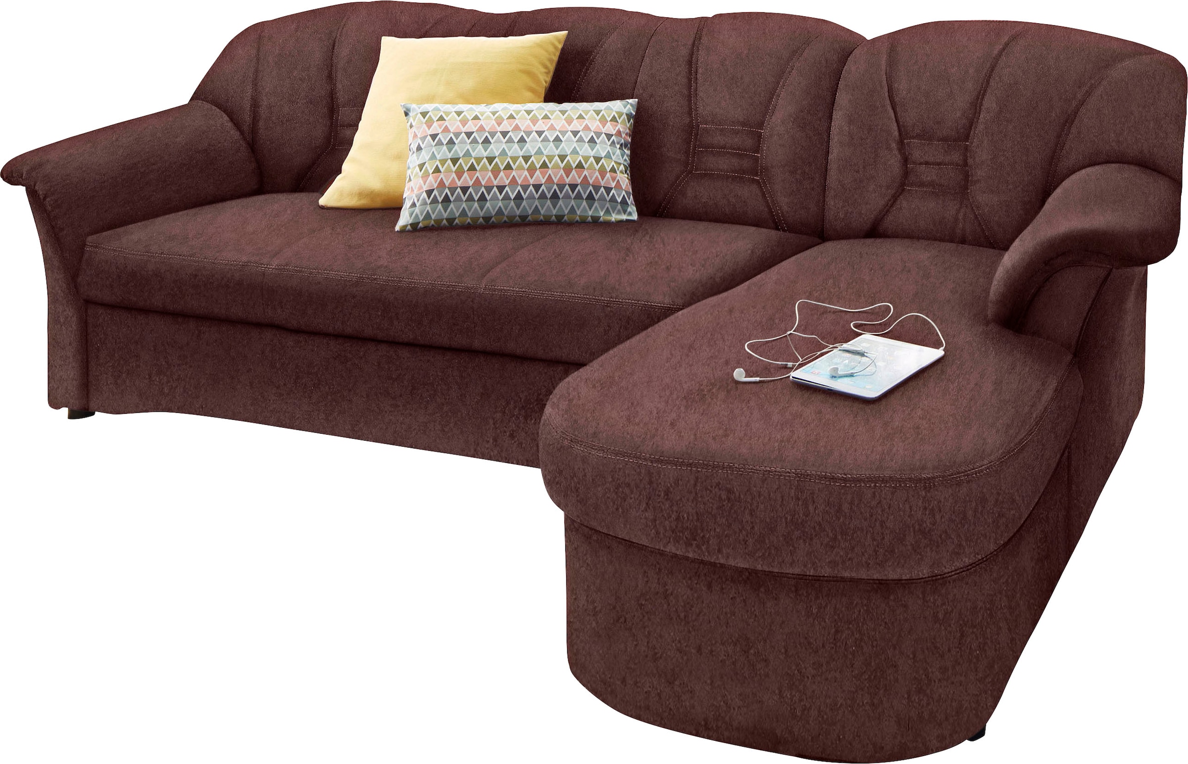 DOMO collection Ecksofa »Elva, zeitloses Design, elegante Rückensteppung, Breite 233cm L-Form« wahlweise mit Bettfunktion und Federkern