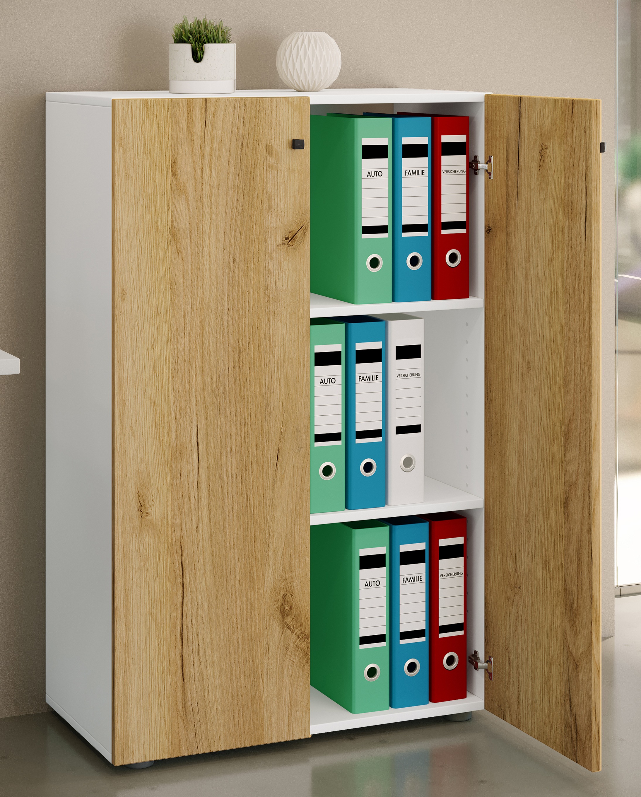 VCM Aktenschrank »VCM Büroschrank mit 3 Fächern | moderner Aktenschrank mit Drehtüren | Maße ca. B. 70 x H. 110 x T. 40 cm ¿ Lona 3-Fach«, (1 St.)