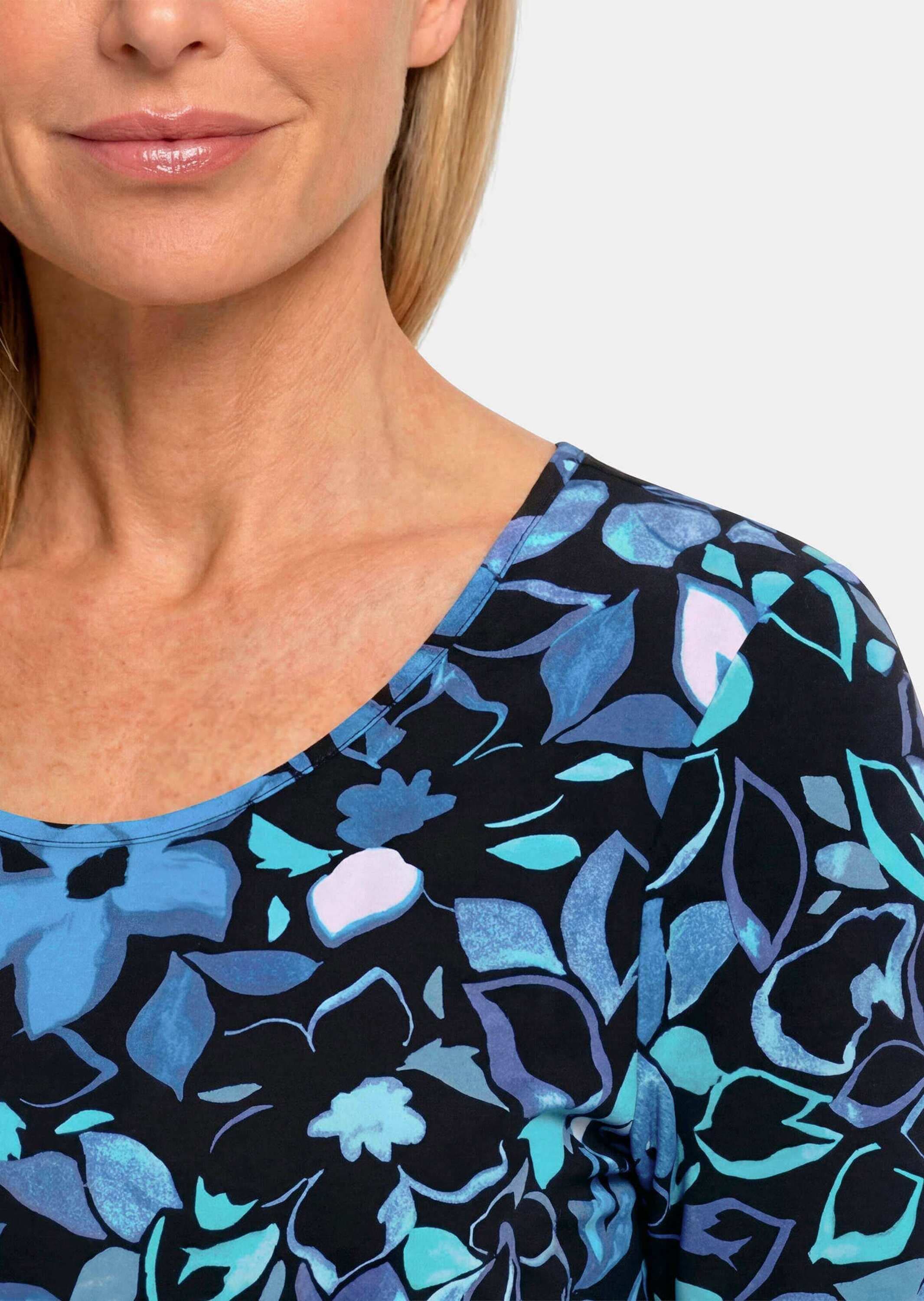 GOLDNER Kurzarmshirt »Baumwollshirt mit farbstarkem Blütenmuster« stretchbequemer Viskosejersey