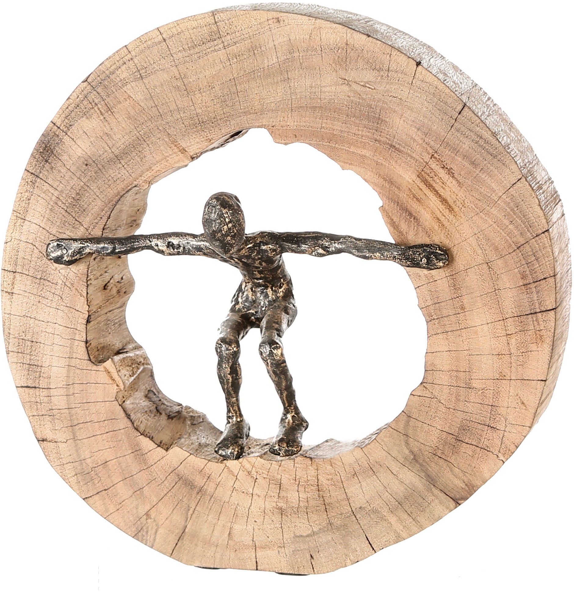 Casablanca by Gilde Dekofigur »Skulptur Jumping«, Dekoobjekt, Höhe 29 cm, aus Metall und Holz-Baumscheibe, Wohnzimmer