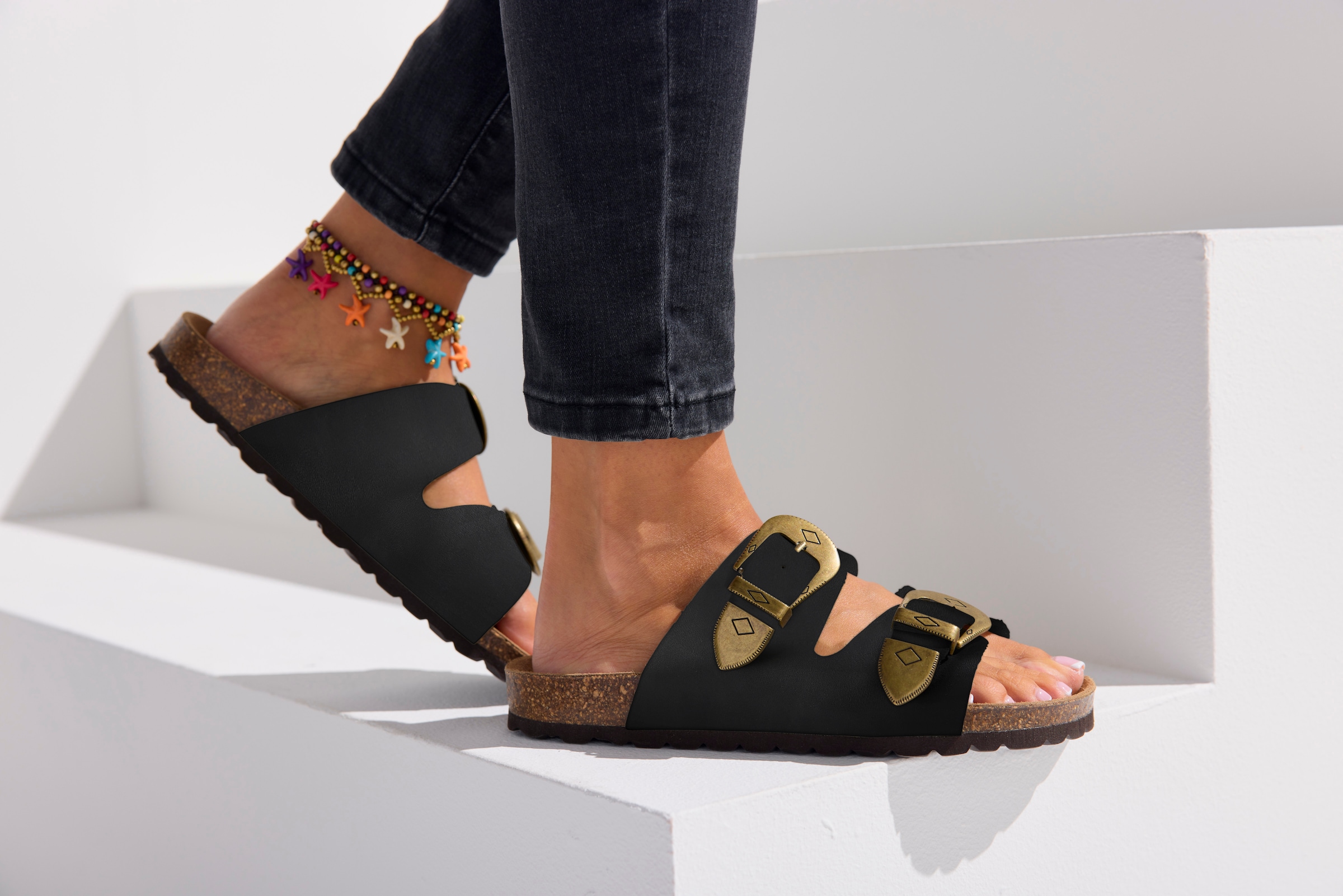 French Connection Pantolette »Mule, Sandale, offener Schuh, Sommerschuhe, Sandale, Lederpantolette«  NEU aus hochwertigem Leder mit weichem Korkfußbett