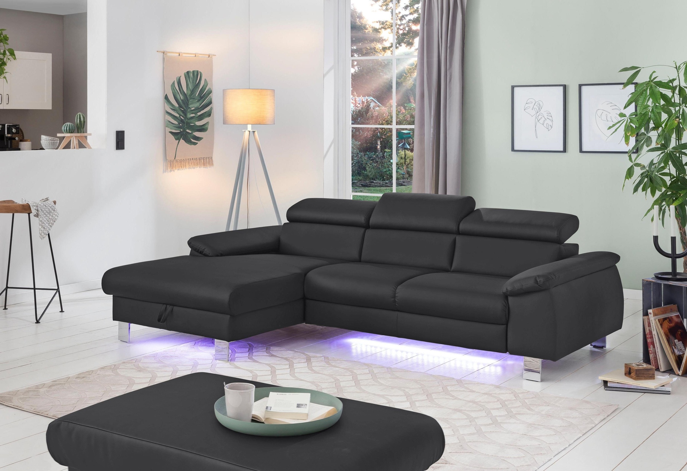 COTTA Ecksofa Komaris, Ecksofa, wahlweise mit RGB-LED-Beleuchtung und Bettfunktion/Bettkasten