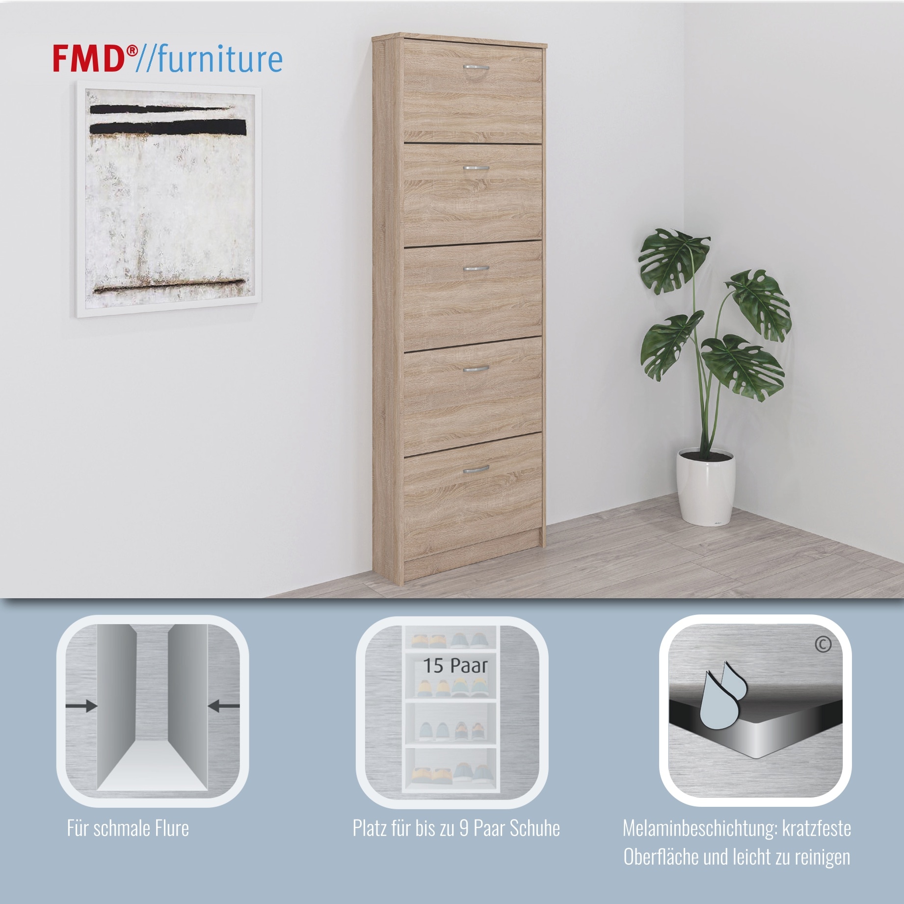FMD Schuhschrank »Step 5« Schuhkipper mit 5 Schuhklappen, Höhe 168,5 cm, Tiefe 17 cm