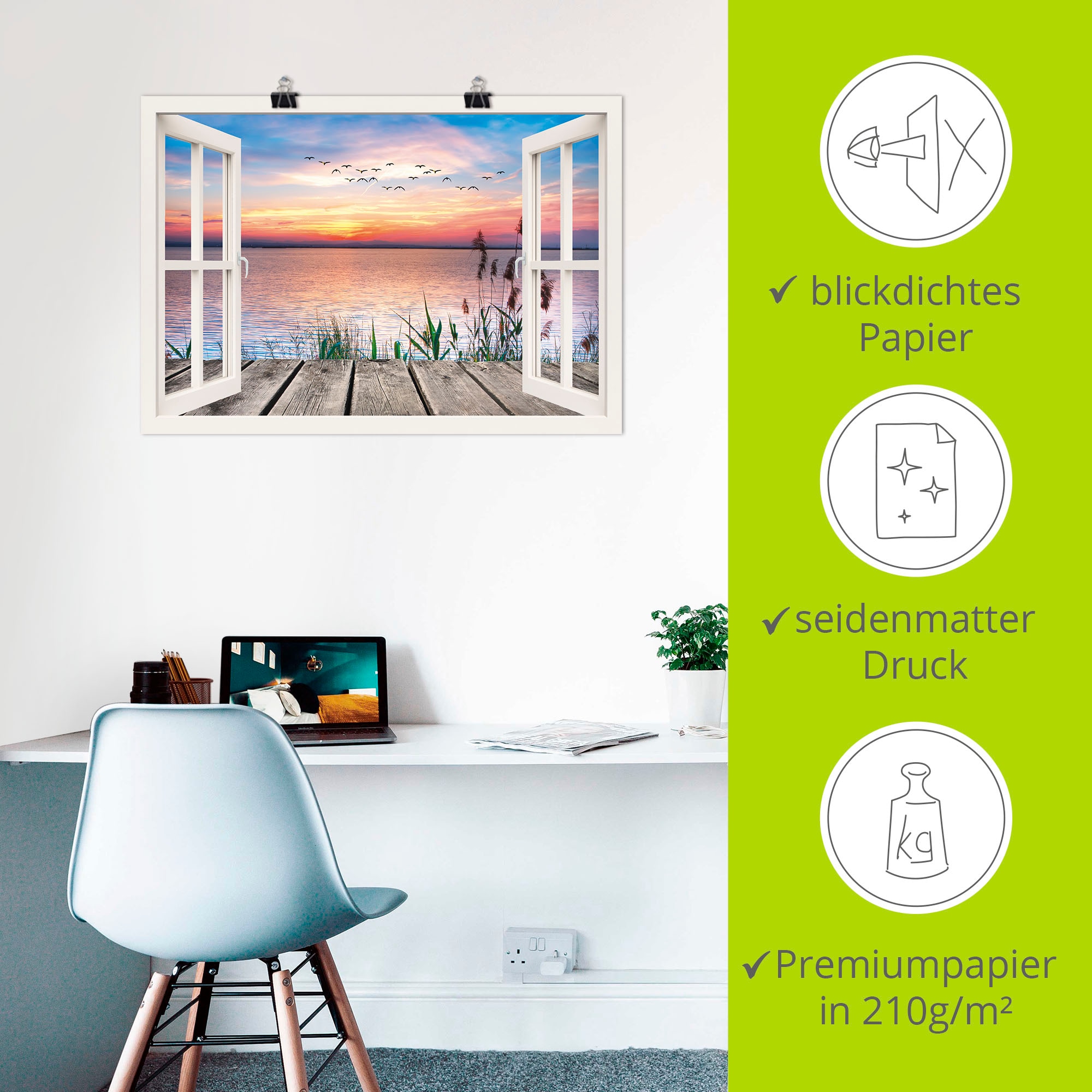 Artland Wandbild »See in den Farben der Wolken«, Fensterblick, (1 St.), als Leinwandbild, Poster, Wandaufkleber in verschied. Größen