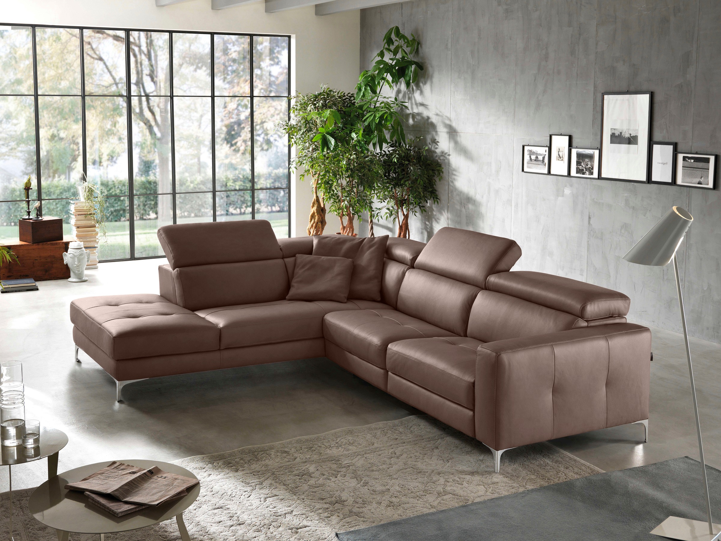 Egoitaliano Ecksofa »Matt, hoher Sitzkomfort und aufwendige Detailverarbeitung, L-Form«, mit Ottomane, inkl. verstellbarer Kopfteile zum Relaxen