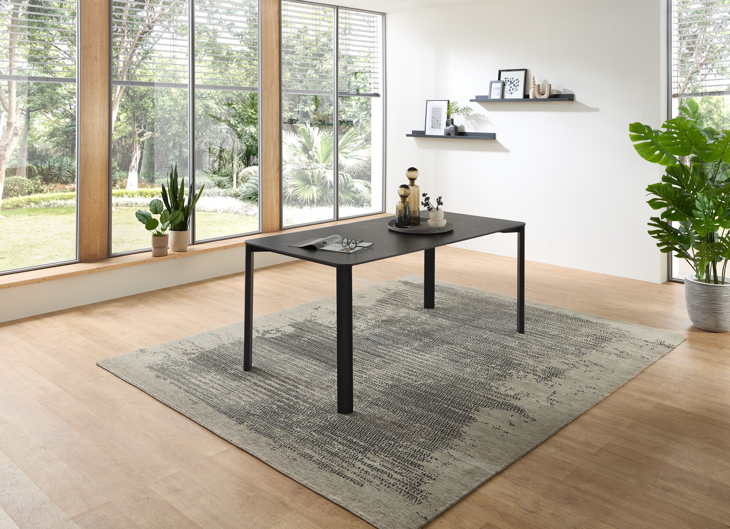 Stolkom Esstisch »Lenni Esszimmertisch Keramik, Schwarz marmoriert BxHxT 180x76x90 cm«, Keramikoberfläche schwarz marmoriert, Metallgestell schwarz matt