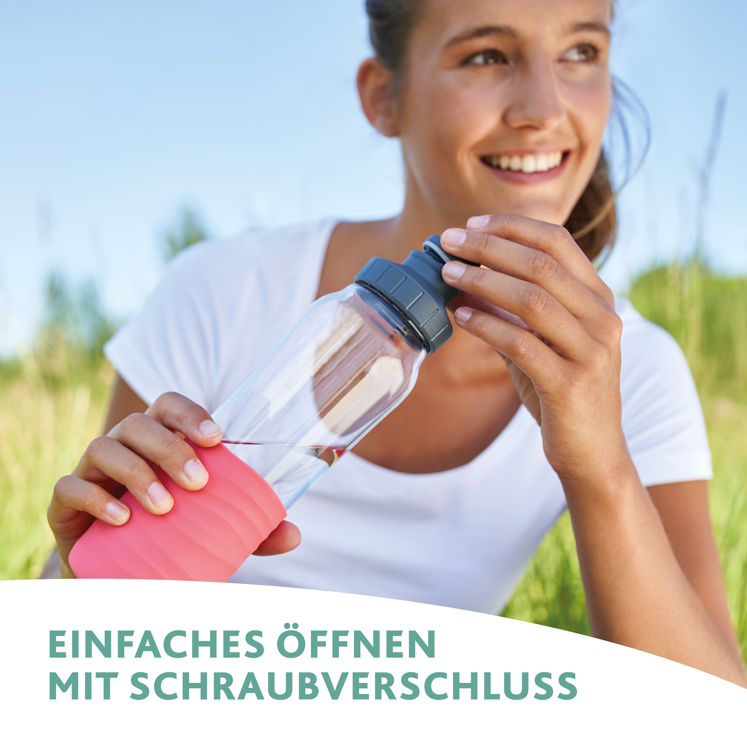 Emsa Trinkflasche »Drink2Go«, 0,7L, Glas, Schraubverschluss, spülmaschinenfest, Griff(Soft-Touch)
