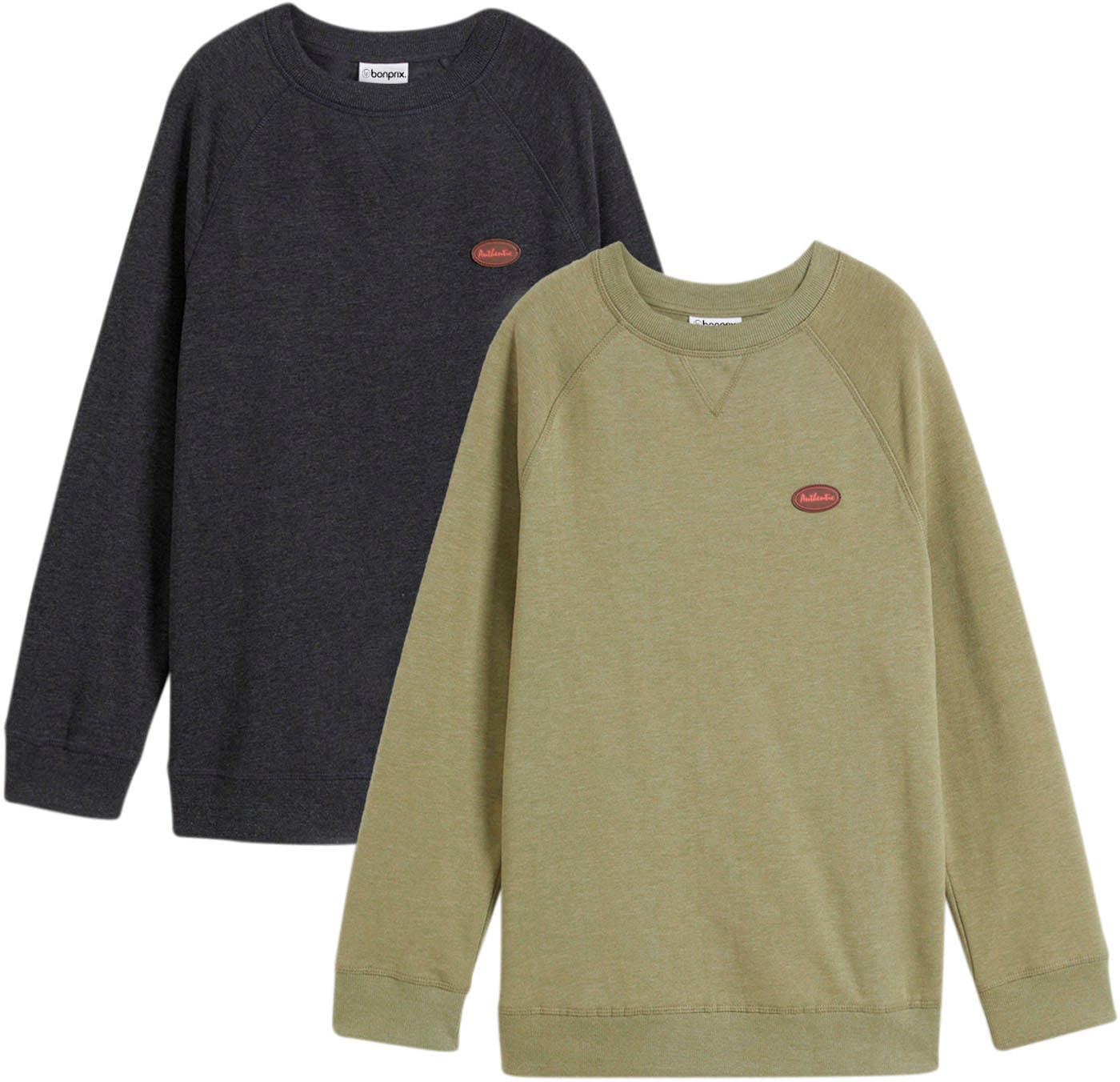 bonprix Sweatshirt, 2 Stk. bequeme Passform, hüftbedeckende Länge, mit Rundhalsausschnitt
