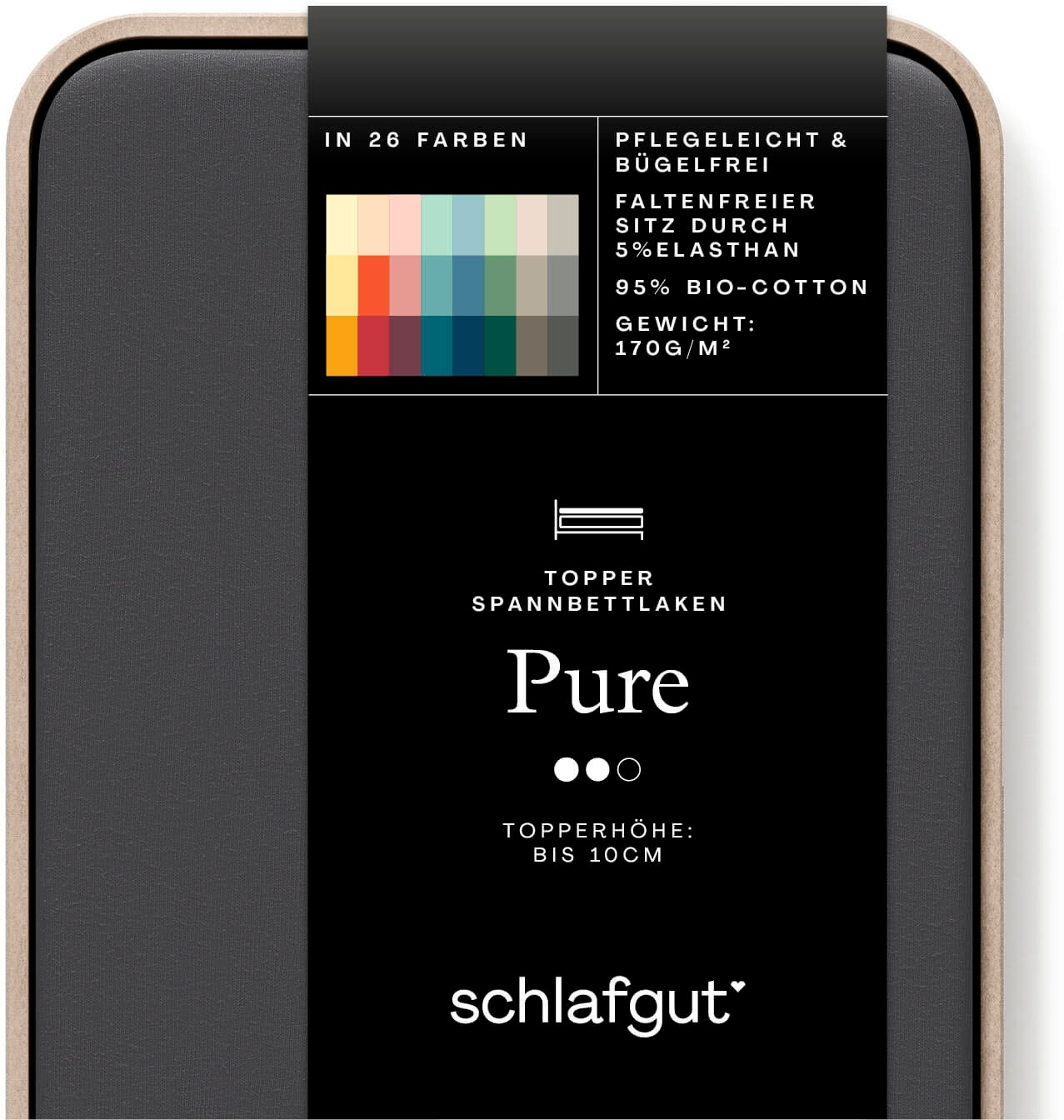 Schlafgut Spannbettlaken »PURE TOPPER Bio-Baumwolle mit Elasthan 170 g/m² für Topper bis 10 cm« PREMIUM Laken für Matratzen bis 10 cm Höhe, dehnbar, blickdicht