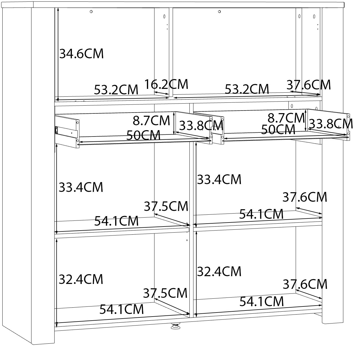 FORTE Highboard »Bohol, kleines Highboard, Klappe mit Glas, 2SK, 2Türen« B/H/T 126,4/125,4/42 cm Beleuchtung optional bestellbar