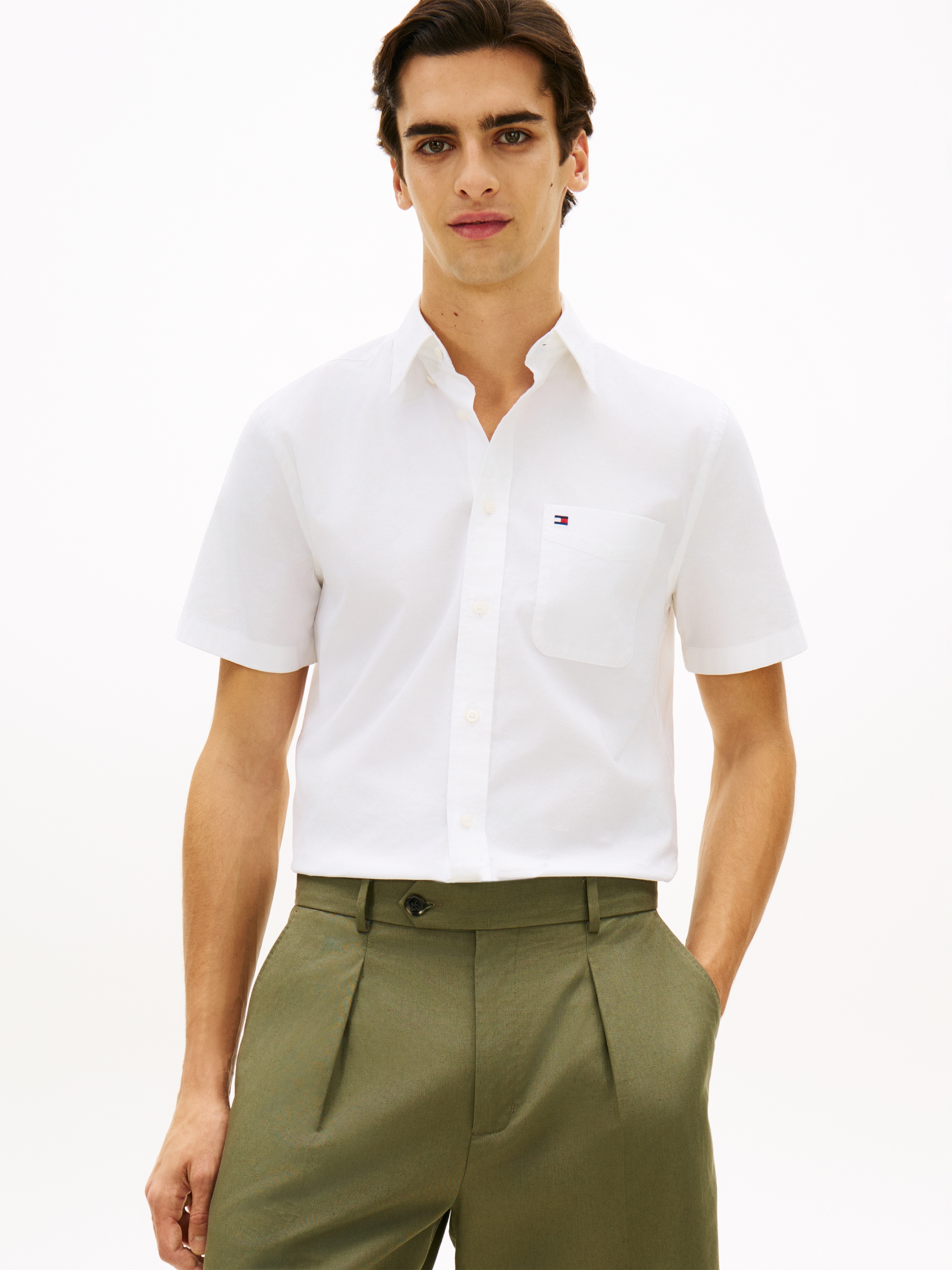 Tommy Hilfiger Kurzarmhemd »LIGHT OXFORD SOLID« regular fit, Button-down-Kragen