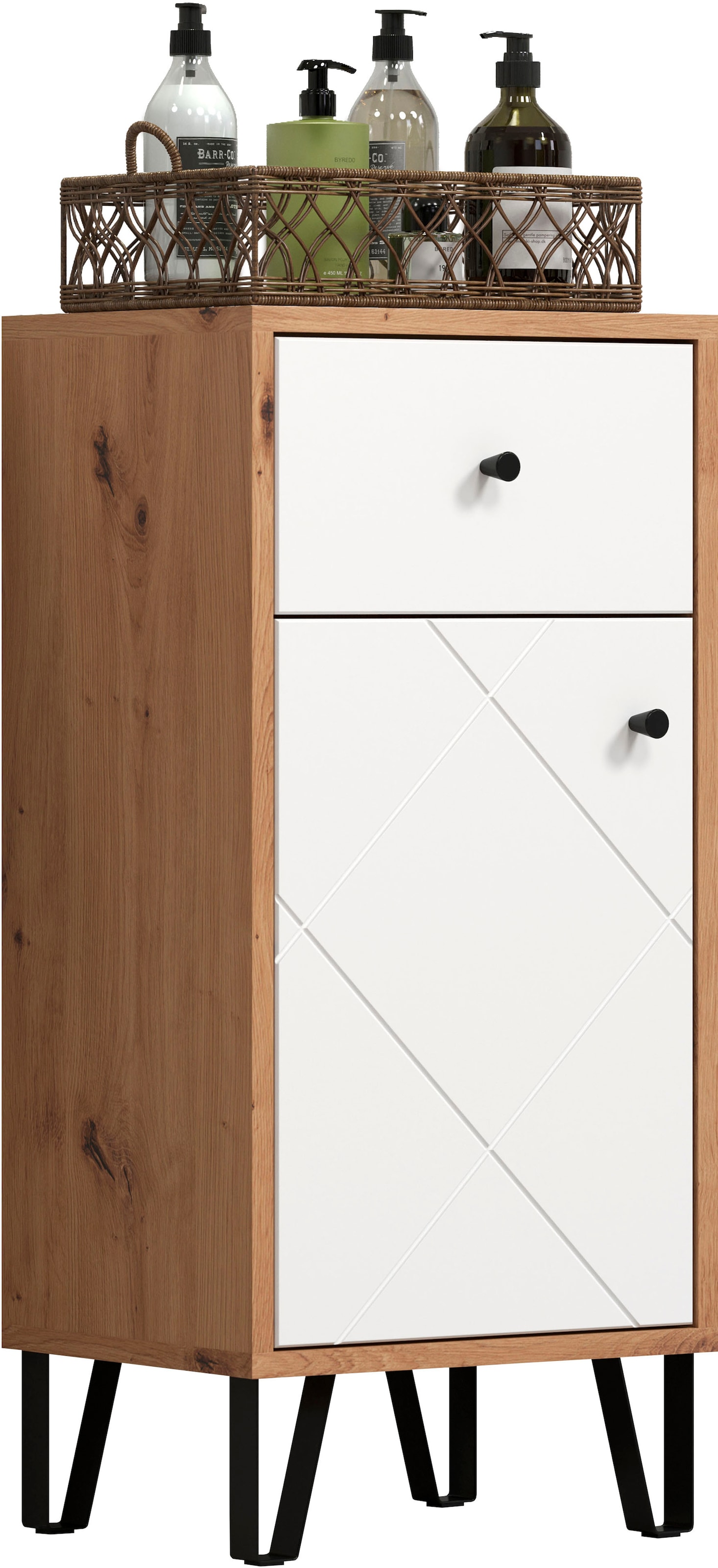 Places of Style Unterschrank »Tarragona«, (1 St.), Badezimmerschrank mit Fräsungen in Rautenoptik in Weiß matt