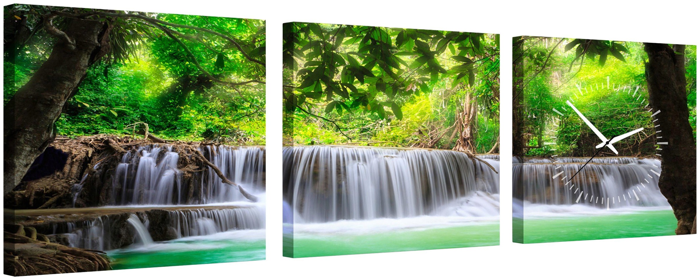Conni Oberkircher´s Bild »Waterfall in the Forest«, Wasserfall, (Set), mit dekorativer Uhr