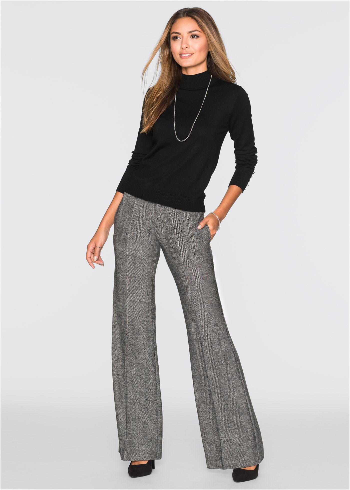 bonprix Marlene-Hose  lockere Passform, weites Bein, Woll-Optik, festlicher Stil