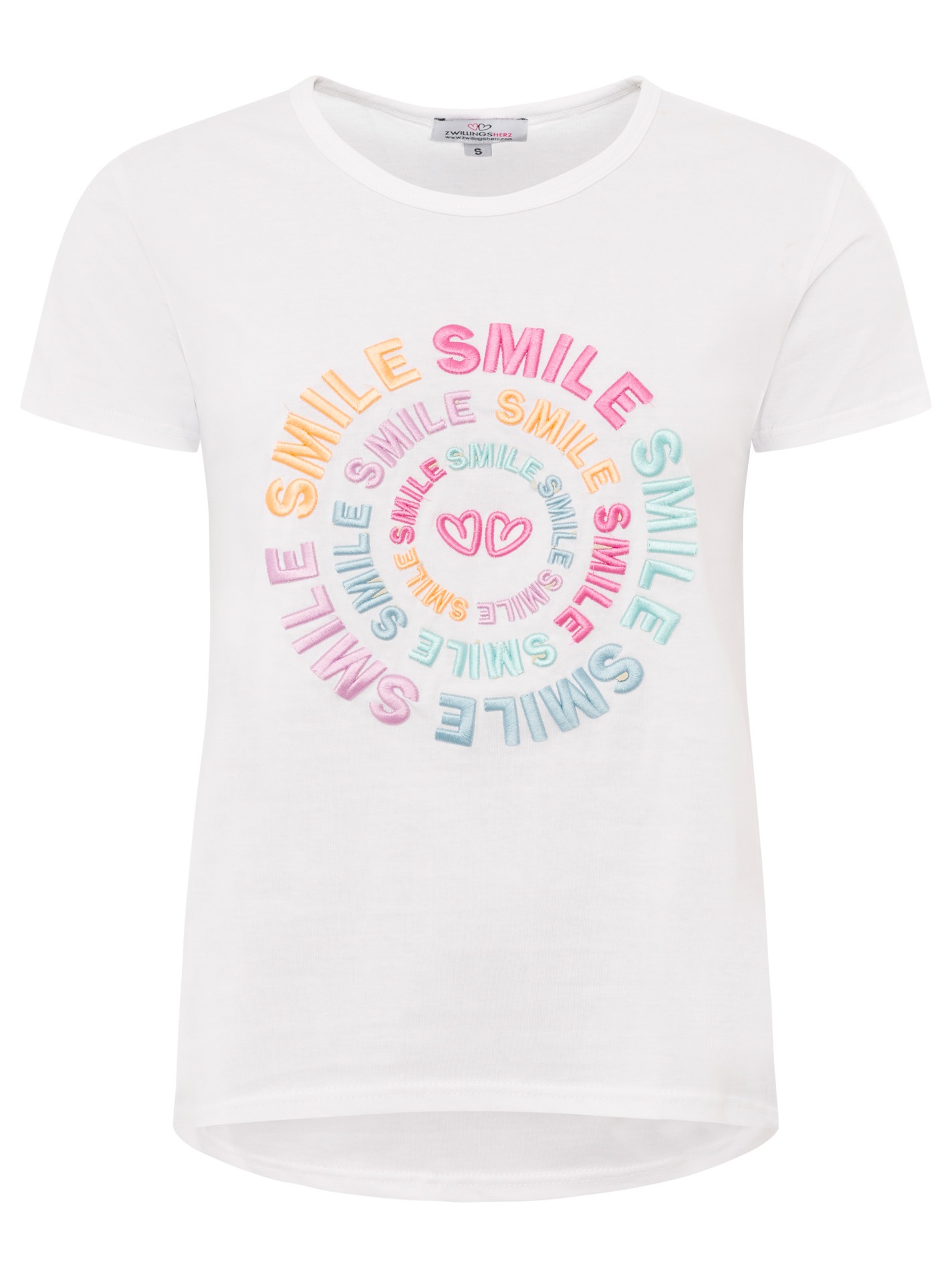 Zwillingsherz T-Shirt »"Smile"« Farbenfrohe runde Stickerei, Rundhals, kurzarm
