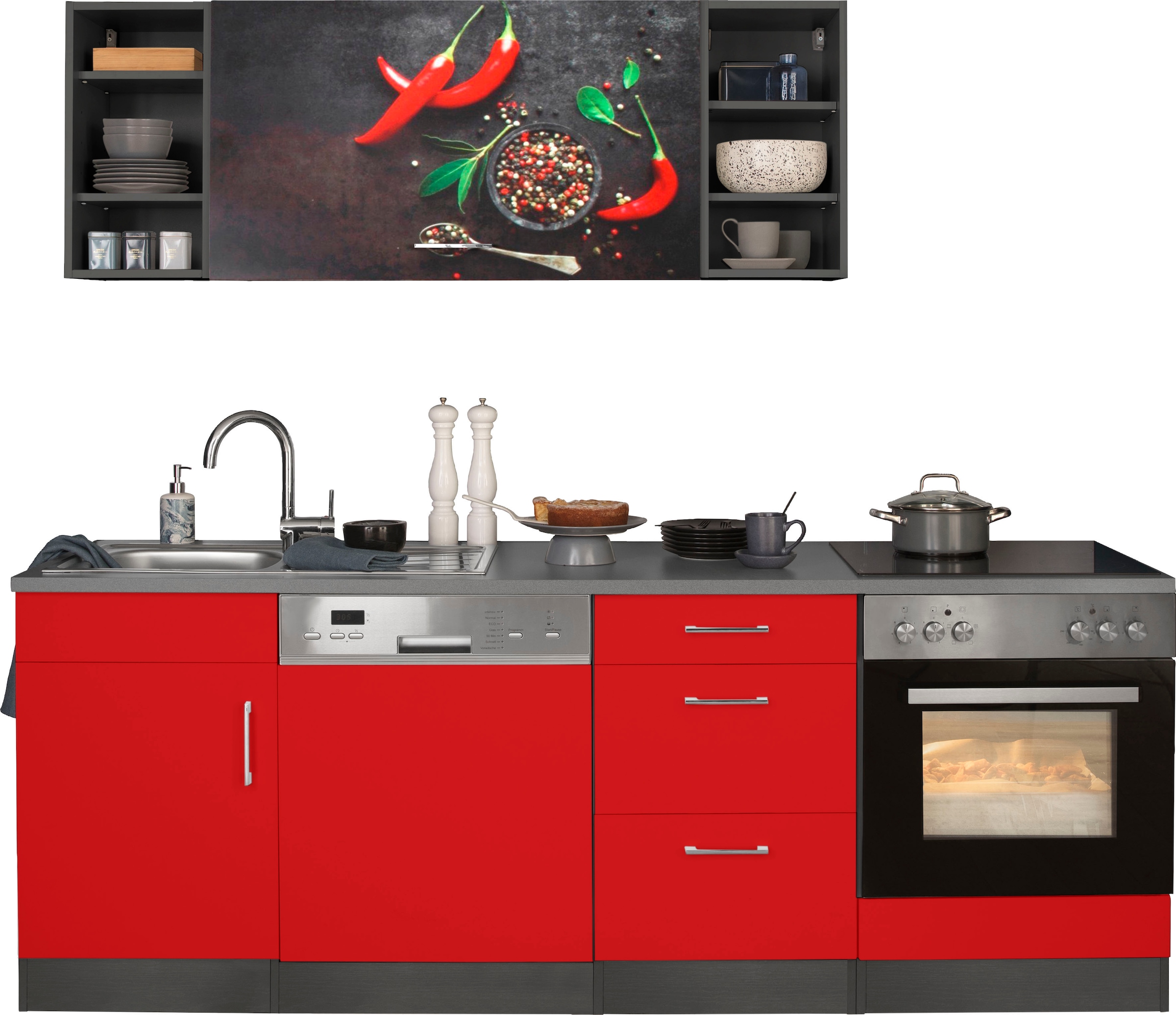KOCHSTATION Küchenzeile »KS-Paris – Küchen mit einzigartigen Fotomotiven auf den Fronten« Breite 220 cm, wahlweise mit E-Geräten, mit Motivdruck