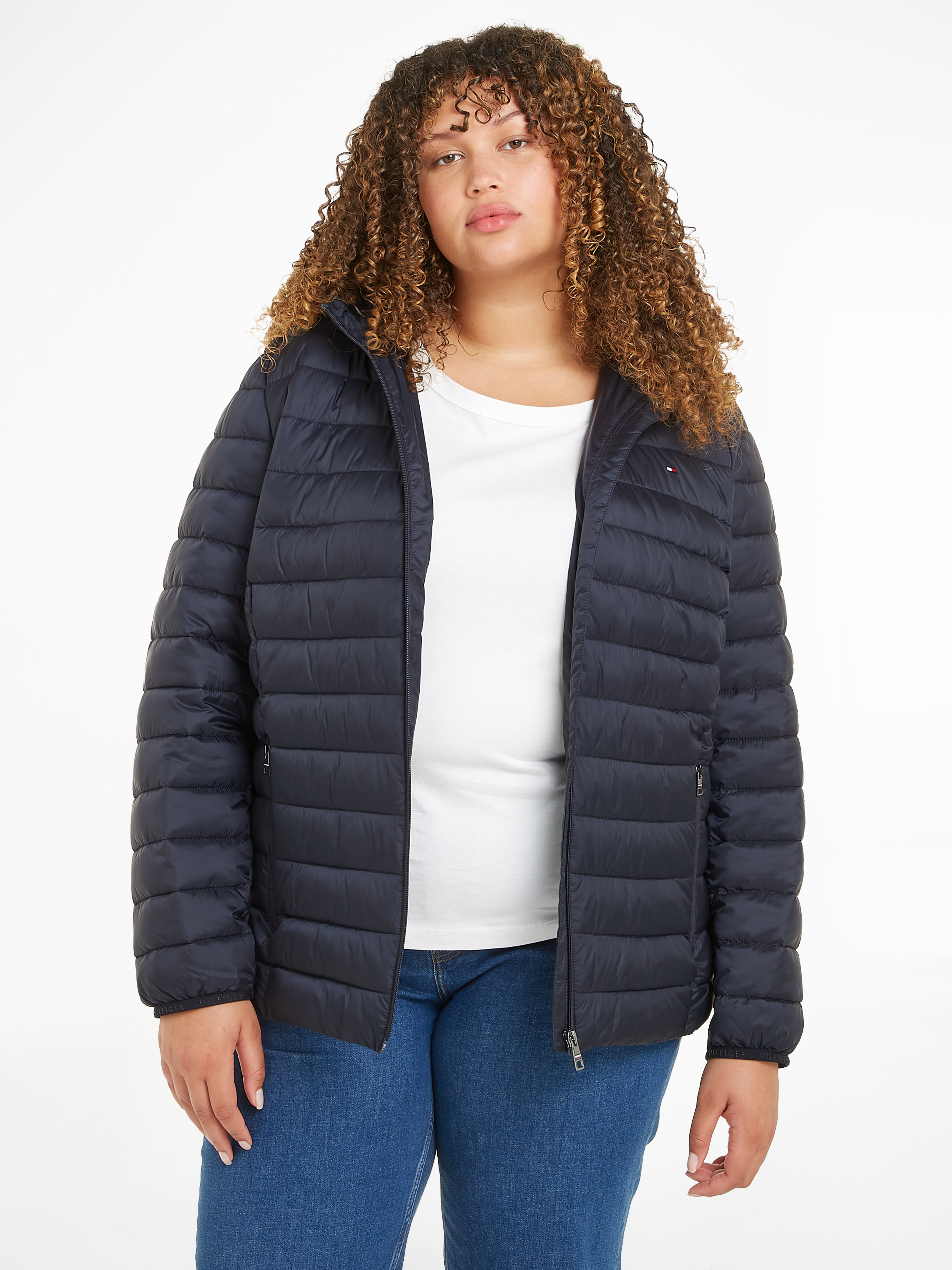 Steppjacke »CRV LW PADDED GLB STRIPE JACKET«, mit Kapuze, PLUS SIZE CURVE,mit Tommy...