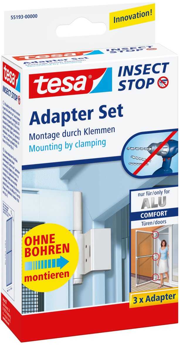 tesa Insektenschutz-Tür »Insect Stop Falt Adapter für ALU Comfort Fliegengitter - Adapter-Set«, zur Montage von Insektenschutz an Balkontür / Terrassentür