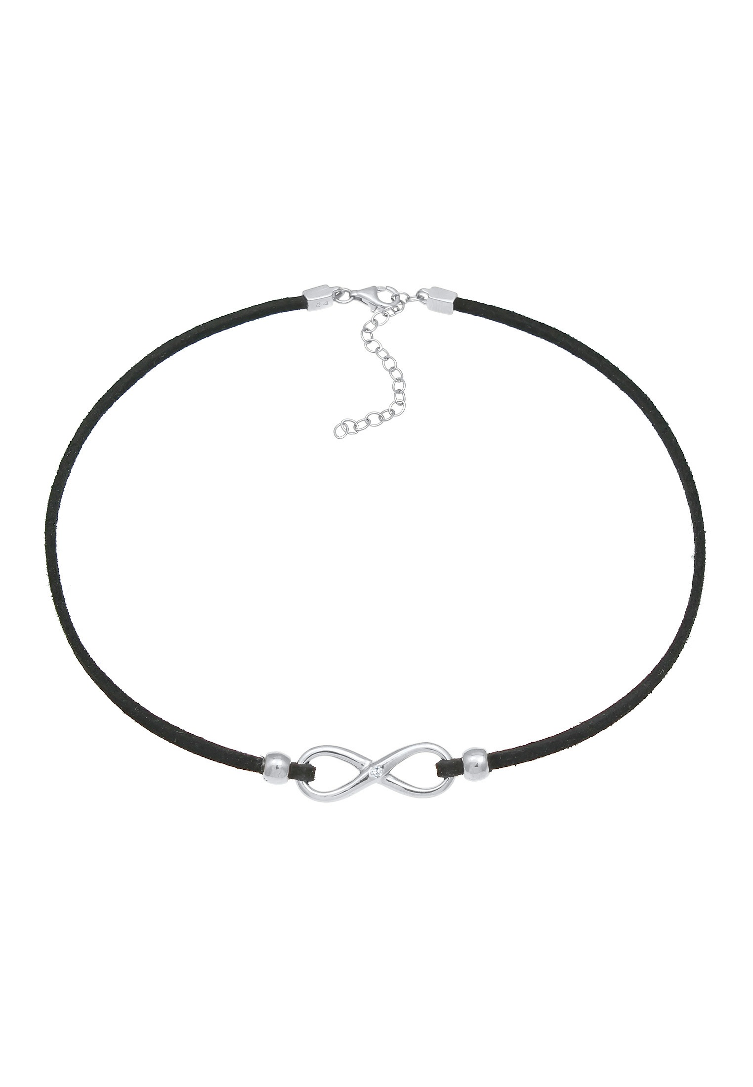 Elli Silberkette »Halskette Infinity Zirkonia Leder synthetisches 925 Silber«