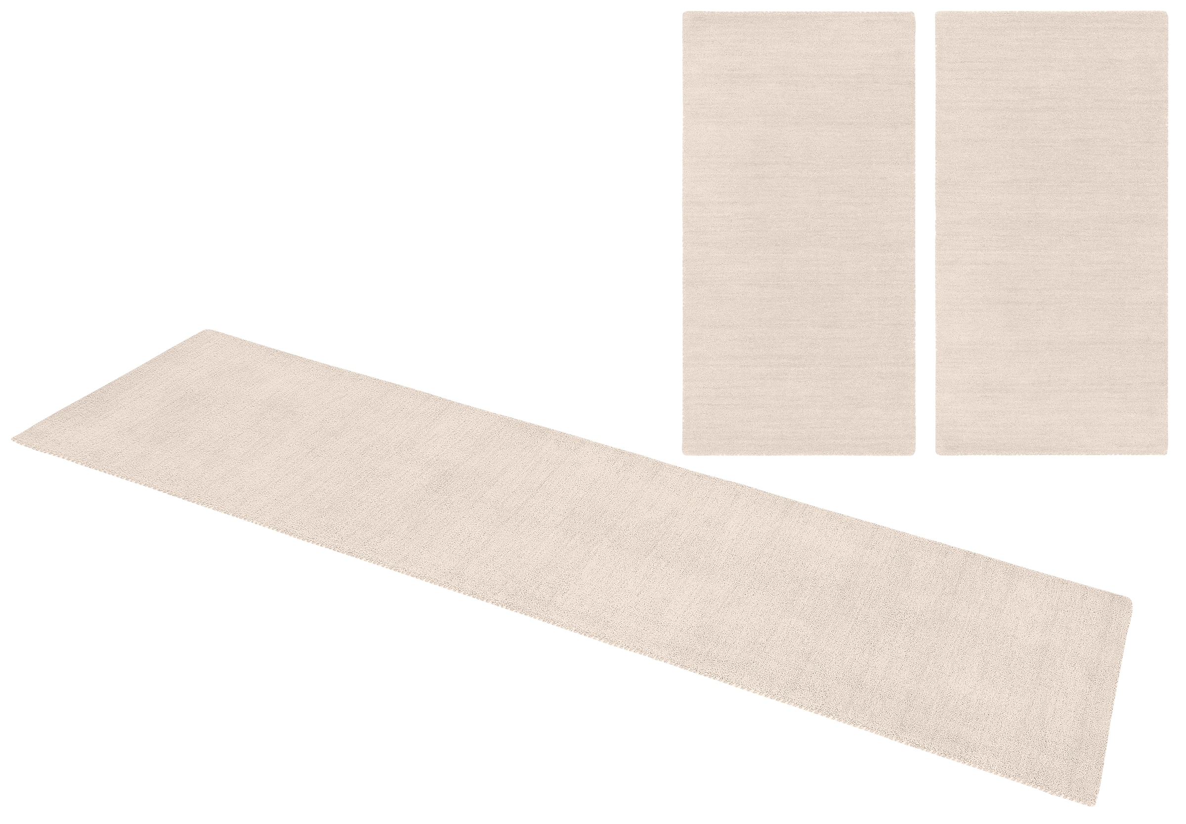 THEKO Bettumrandung »Gabbeh Uni, Handweb Teppich, meliert, reine Wolle« Höhe 14 mm 3 tlg. Bettvorleger, Uni-Farben, handgewebt, Läufer-Set, Schlafzimmer