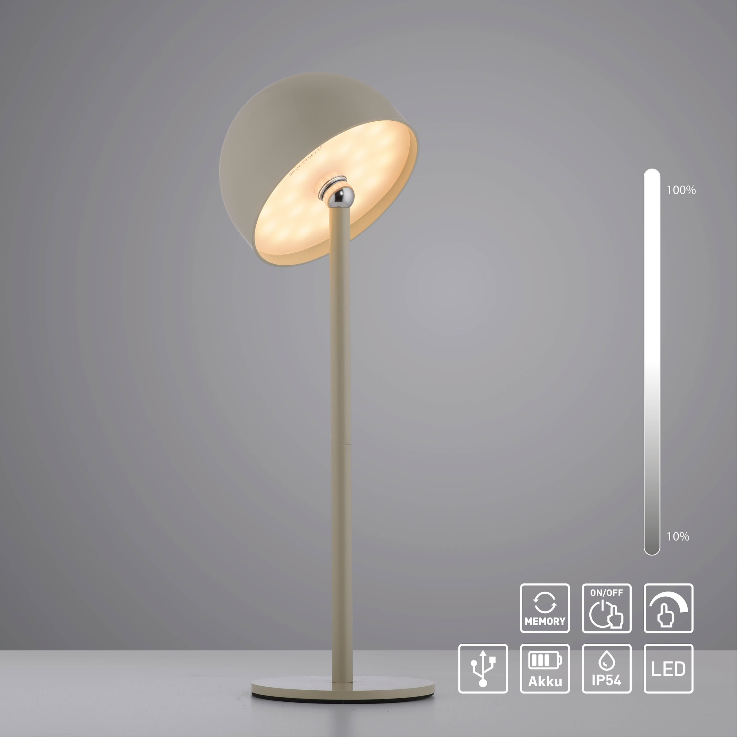 OTTO home Tischleuchte »Akku Tischlampe Garrin Indoor Outdoor, magnetischer Flaschenaufsatz« LED-Board Warmweiß Pilzlampe Flaschenaufsatz, Regulierung der Lichtstärke, Pilz, Lampe