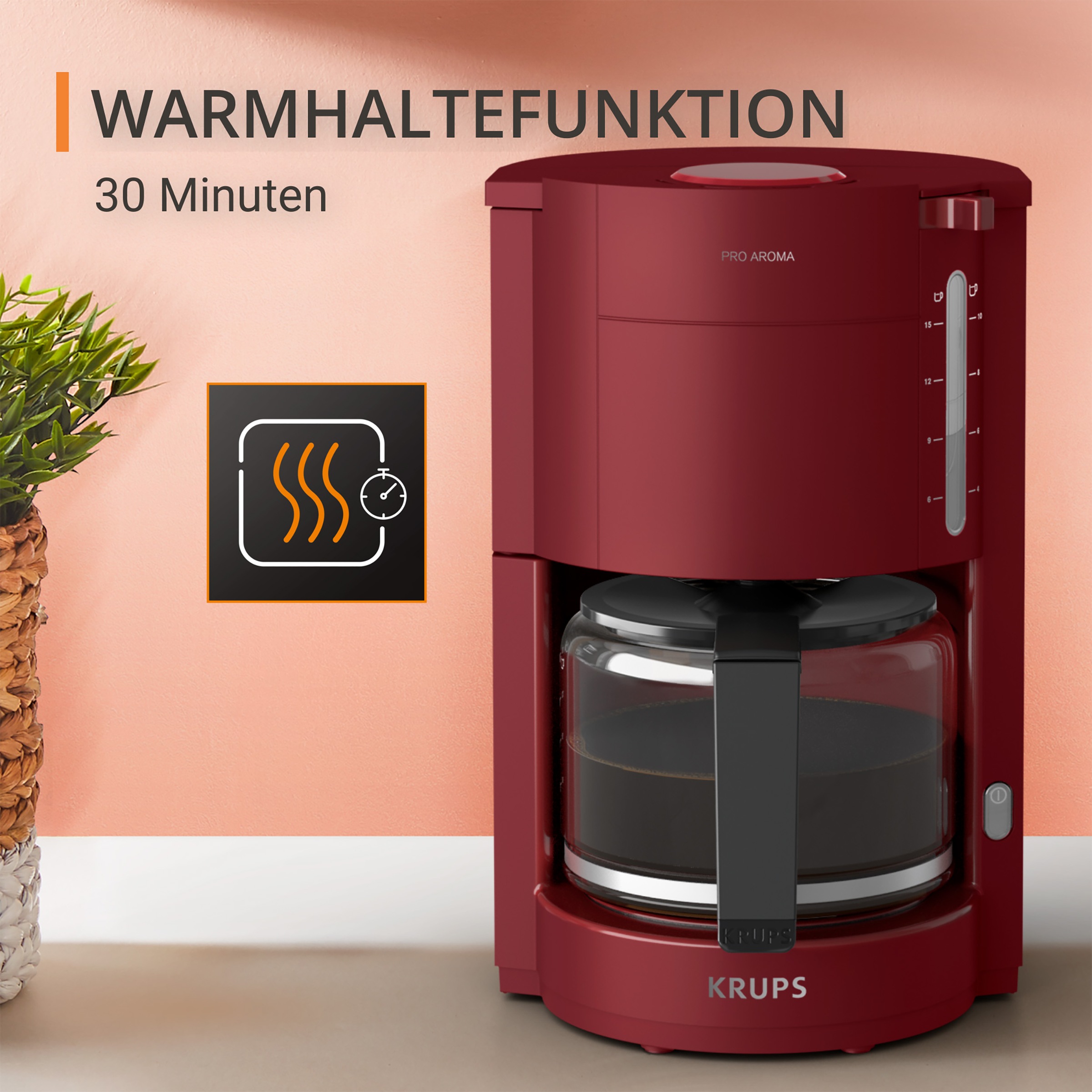 Krups Filterkaffeemaschine »F30908 Pro Aroma«, 1,25 l Kaffeekanne, mit Glaskanne, 1,25L Füllmenge, 10-15 Tassen, 1050W, Schwarz