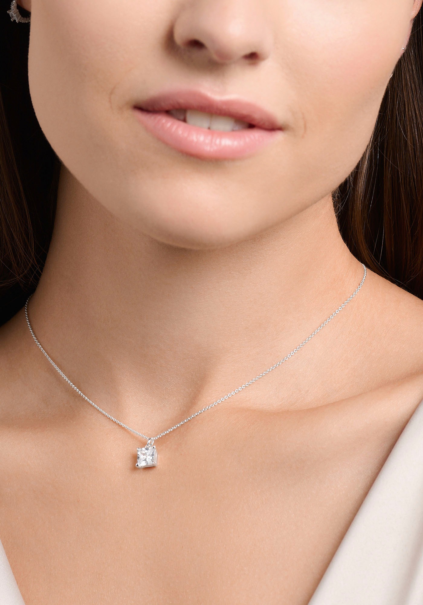THOMAS SABO Kette mit Anhänger »mit blauem oder weißem Stein KE2156-051-14-L45V, KE2156-699-32-L45V«, mit Zirkonia (synth.) oder Glas-Keramik Stein