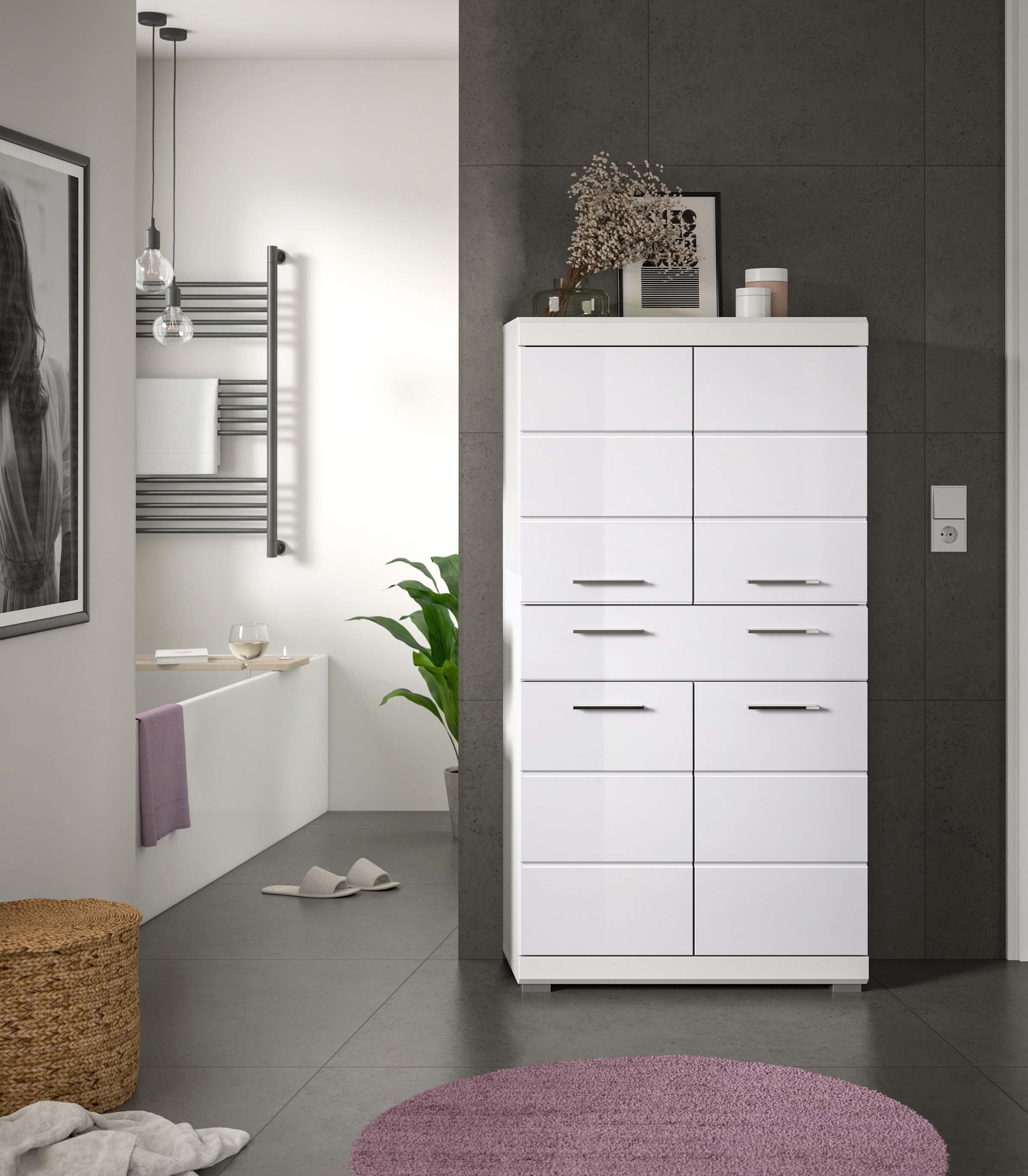 INOSIGN Midischrank »Siena, Breite 74cm, 4 Türen, 1 Schubkasten, 4 Fächer, MDF-Front«, in verschiedenen Farben erhältlich, Badmöbel, Badschrank, Schrank, Bad