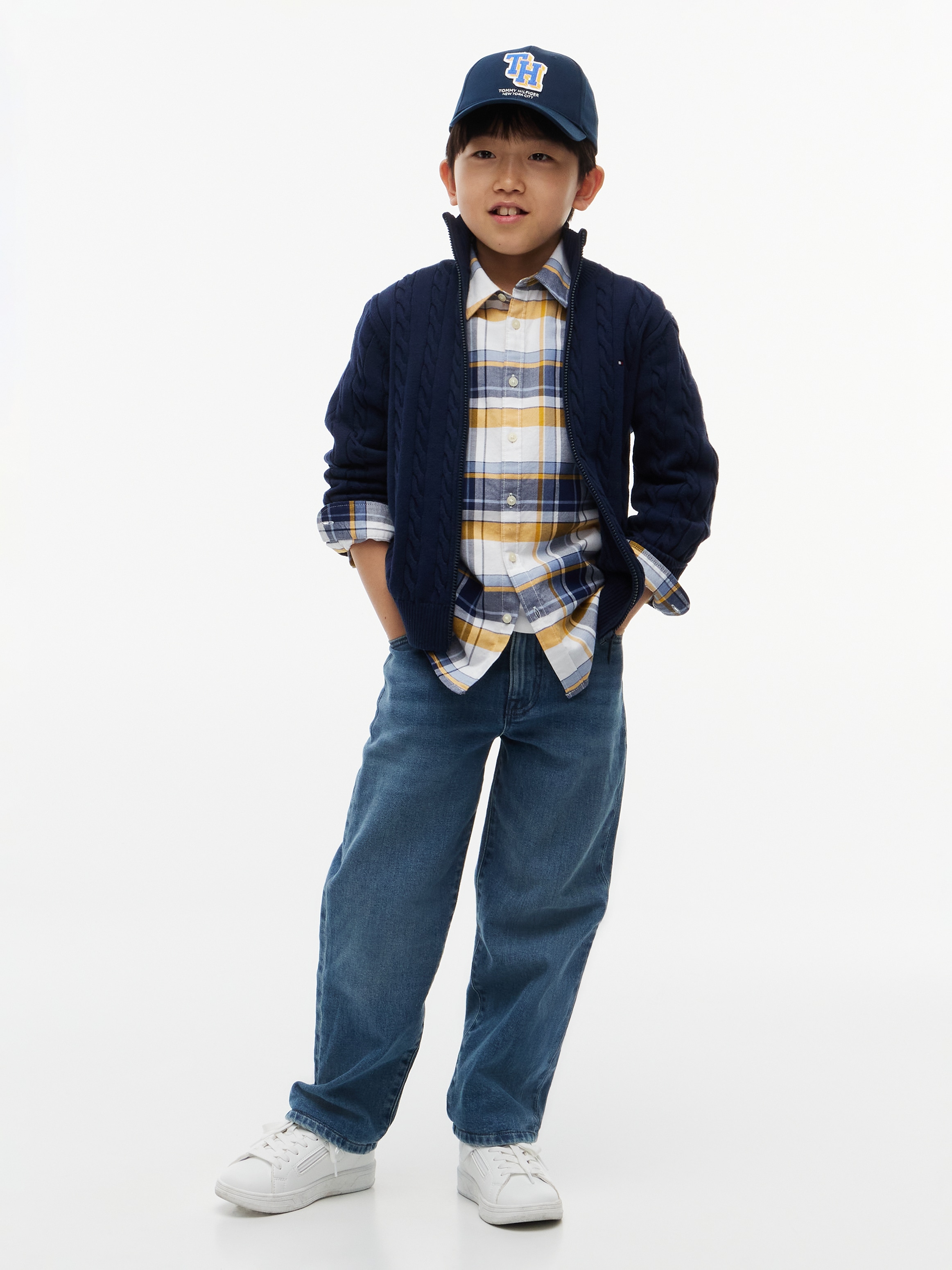 Tommy Hilfiger Strickjacke Zopfmuster, Stehkragen, reine Baumwolle, Kinder bis 16 Jahre