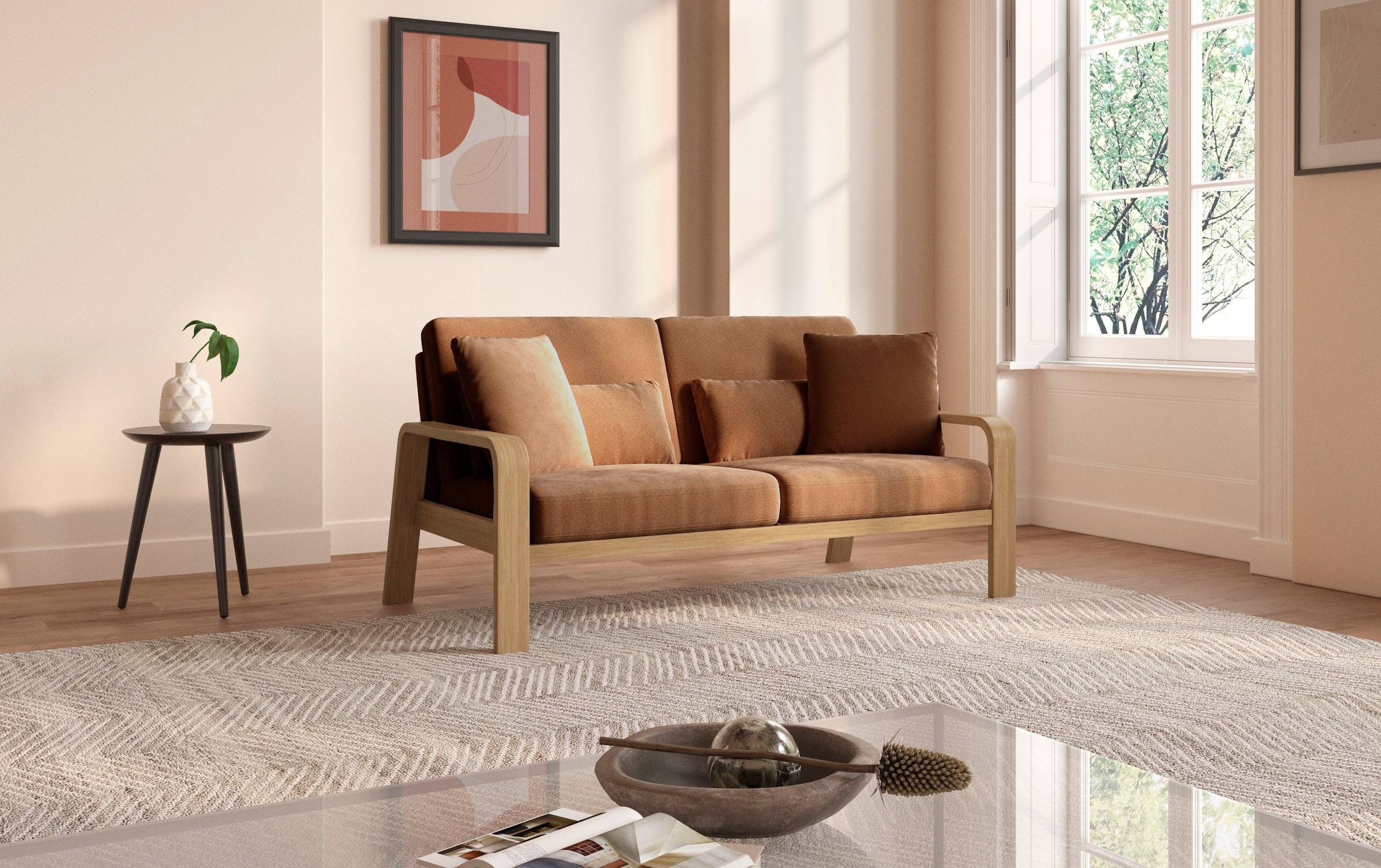 sit&more 2,5-Sitzer »Kolding«, Armlehnen aus Buchenholz in natur, verschiedene Bezüge und Farben