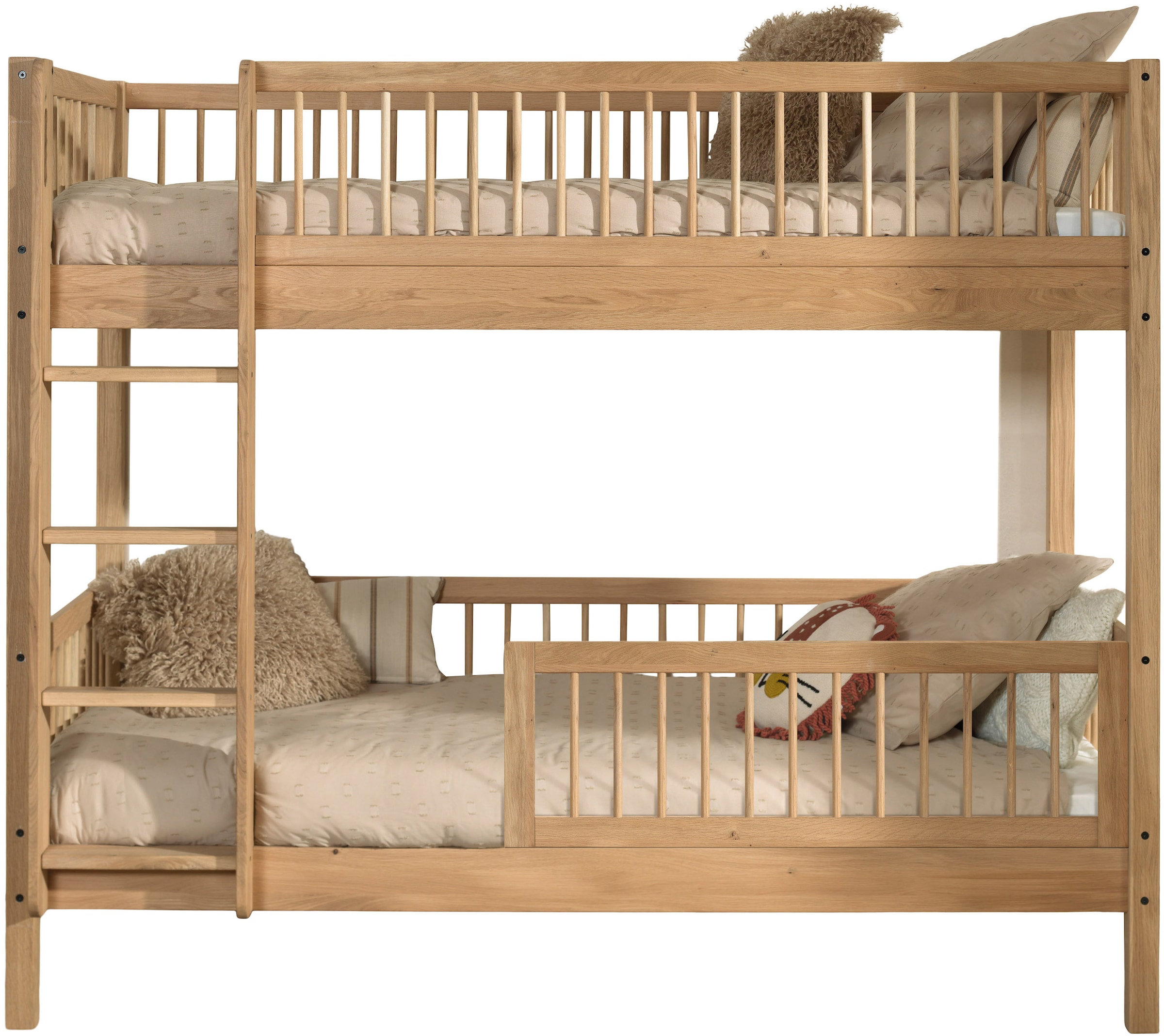 Home affaire Etagenbett »Eiche massiv, Made in Europe, langlebige Qualität«, (B/H/T ca. 208x176x98cm, Schublade+unterer Rausfallschutz optional), 2 Lattenroste, wahlweise mit oder ohne Bettschublade und Absturzschutz