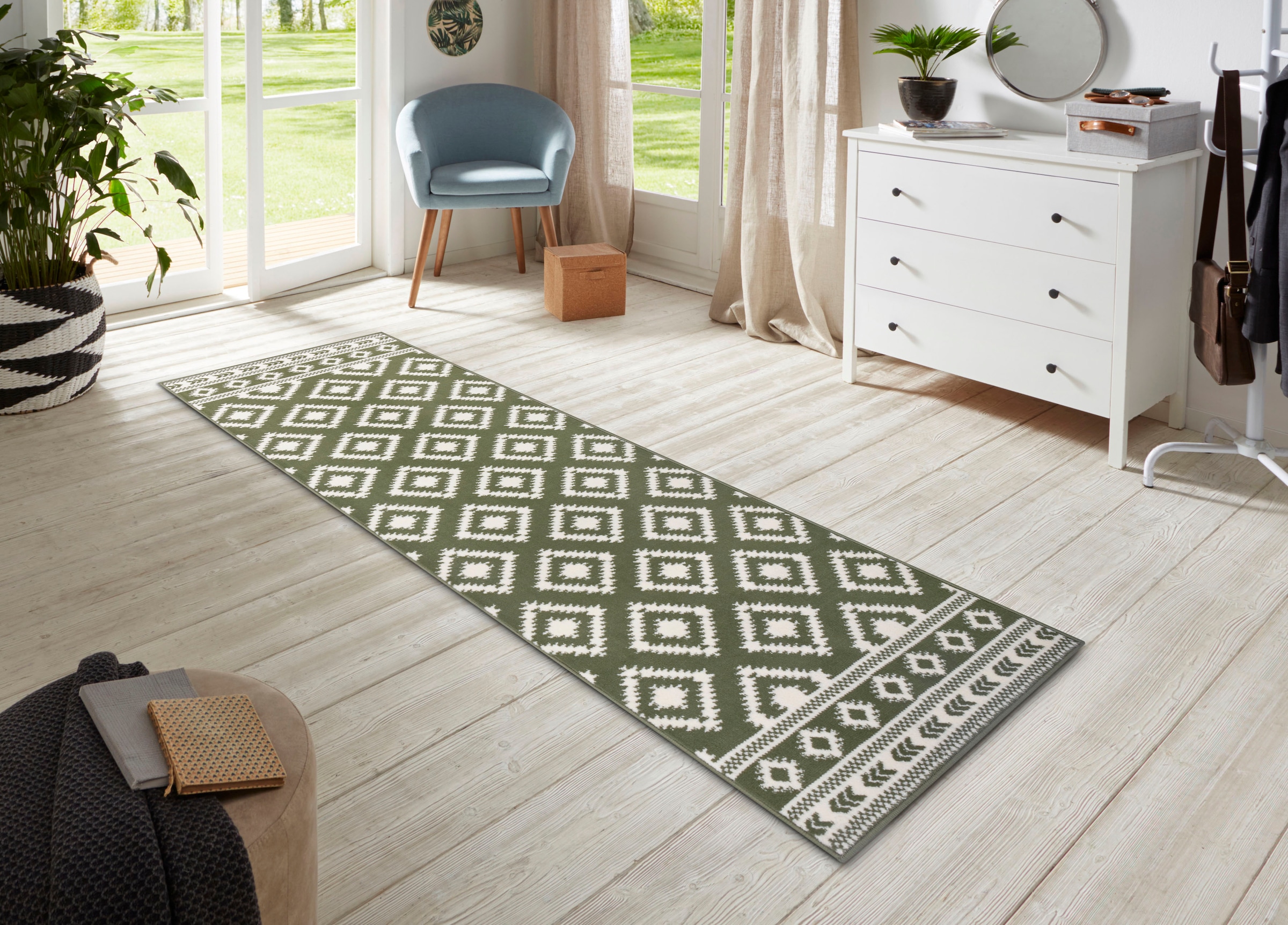 HANSE Home Läufer »Ethno«, rechteckig, 9 mm Höhe, Kurzflor, Velours Haptik, Rauten Muster, Robust, Gekettelt
