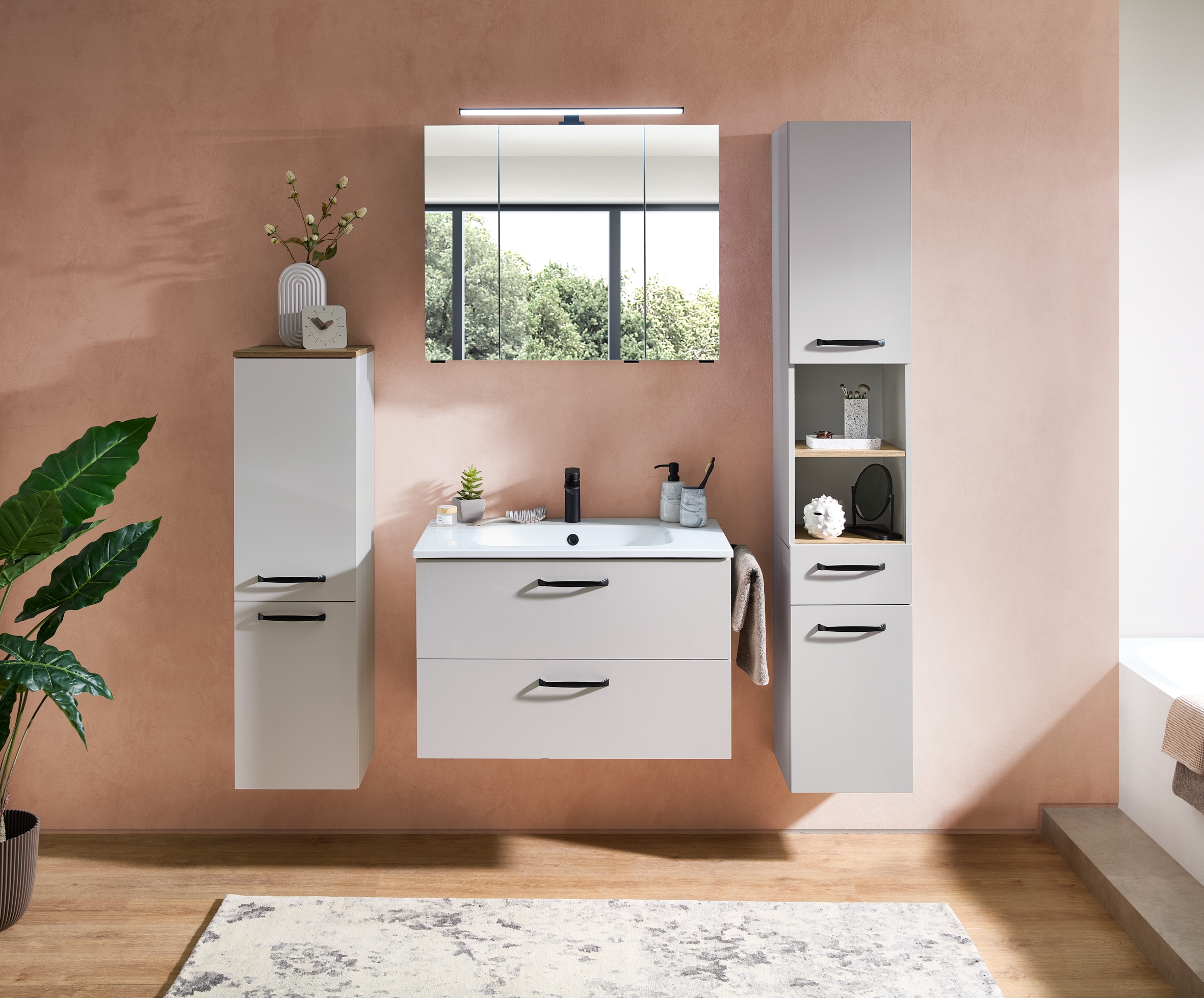 Saphir Badmöbel-Set »Quickset 500, Waschtischunterschrank mit Mineralmarmorwaschtisch« 2 Stk. tlg.