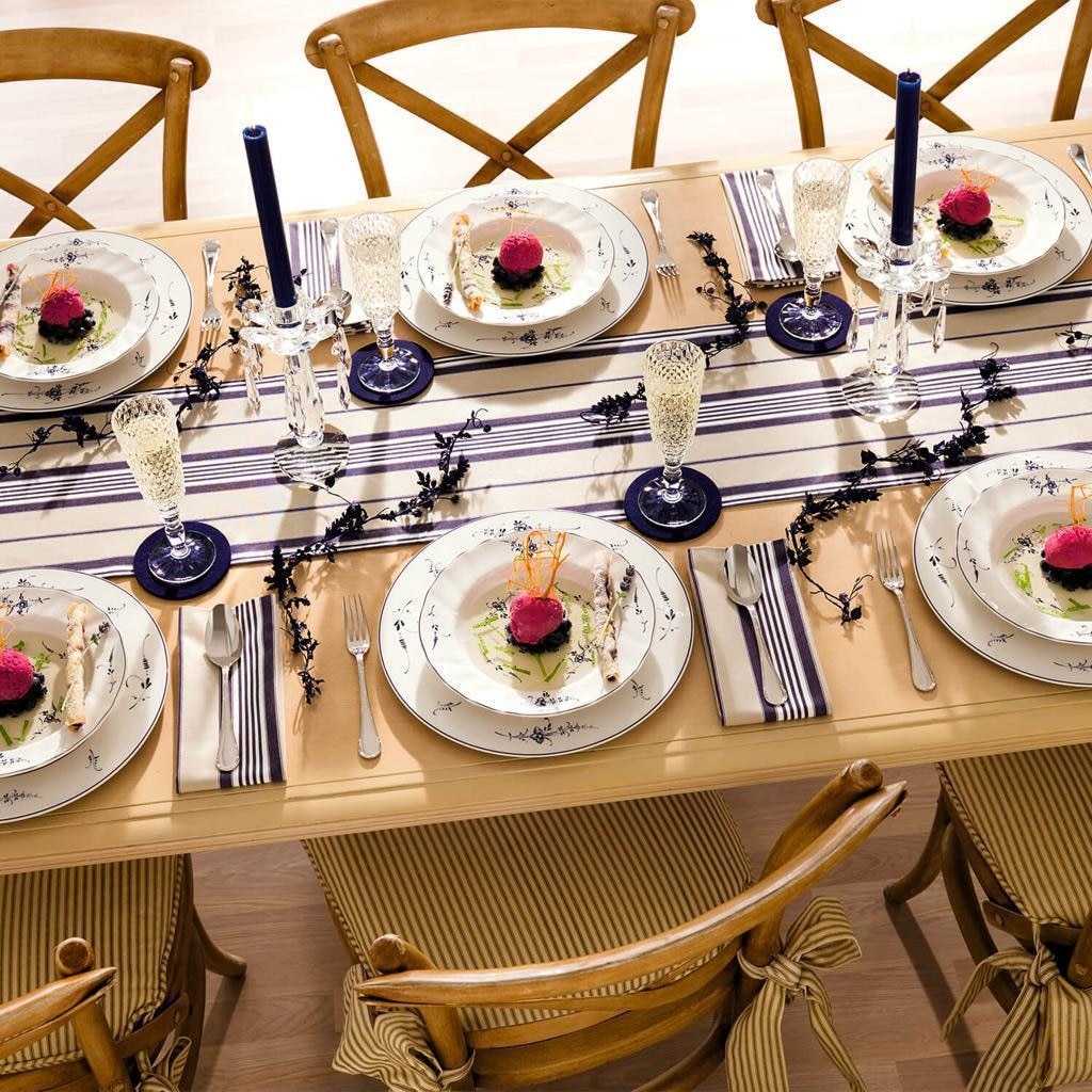 Villeroy & Boch Geschirr-Set »Tafelservice Vieux Luxembourg 12er Set weiß-blau« Spülmaschinengeeignet, Mikrowellengeeignet