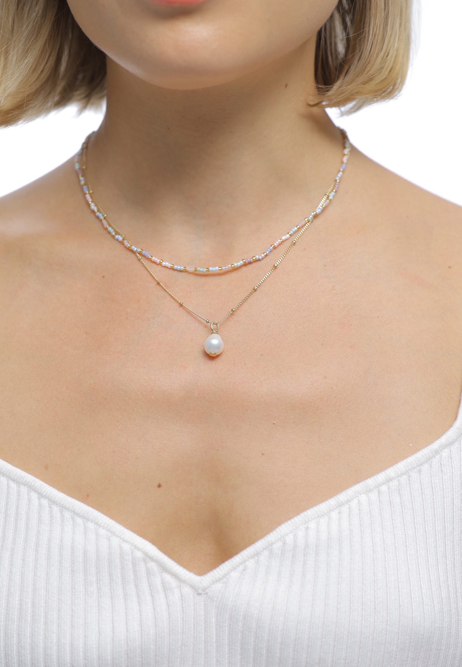 Elli Silberkette »Halskette Layer Süßwasserperle Barock Glas Beads 925 Silber«