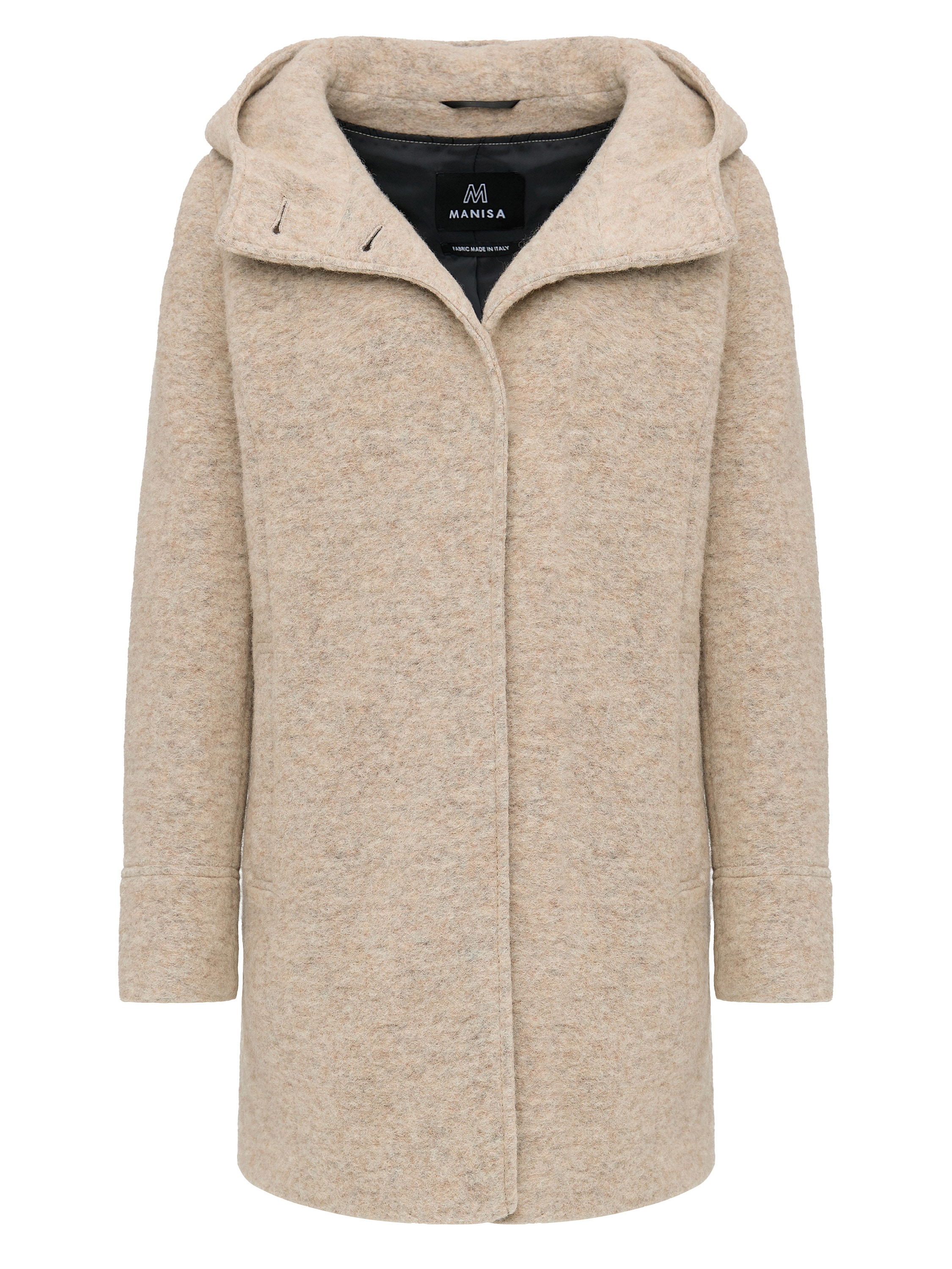 MANISA Wolljacke, mit Kapuze, Wollparka mit Kapuze und verdeckten Knöpfen
