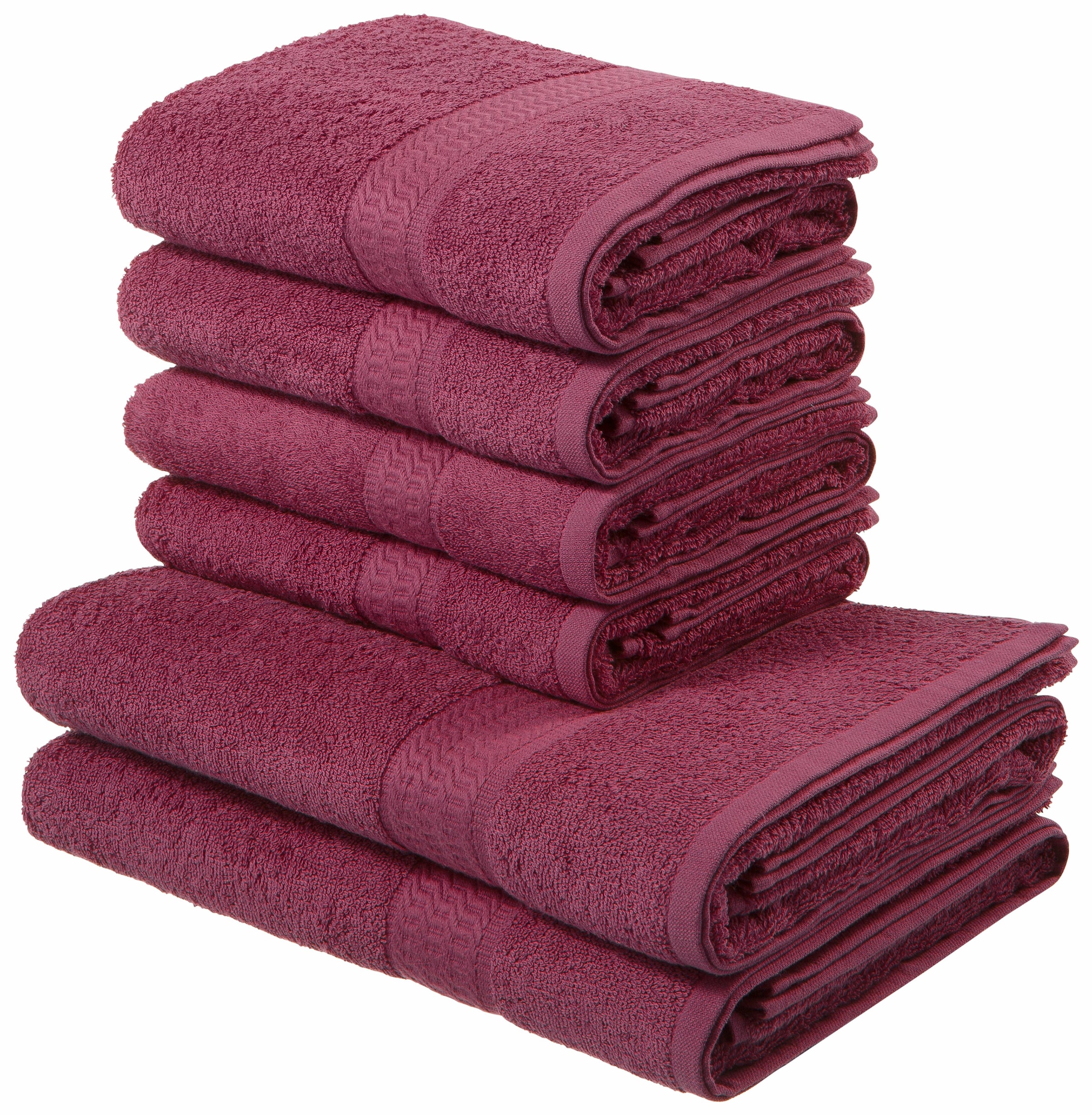 my home Handtuch Walkfrottee, bei Handtücher mit 6 tlg., Baumwolle Handtuch-Set, »Juna«, Set, OTTO Uni-Farben, 100% Bordüre, Set in