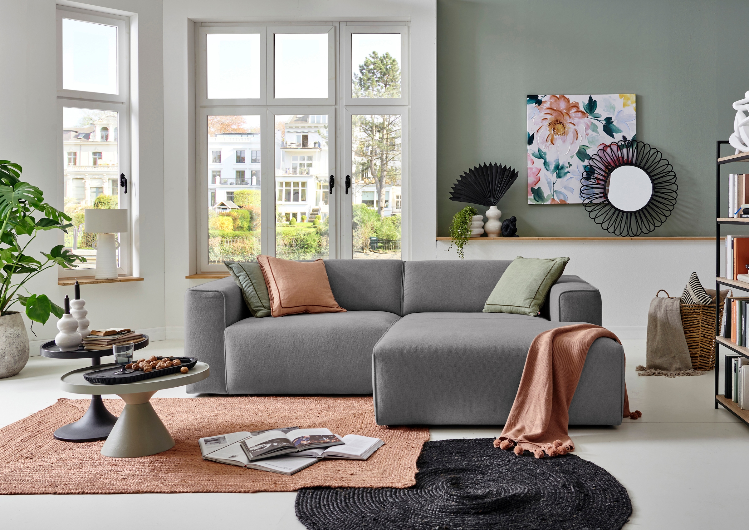 andas Ecksofa »Noord mit Kedernaht, Breite 234 cm«, Cord, Struktur, Webstoff, mit Wellenunterfederung, Massivholzrahmen