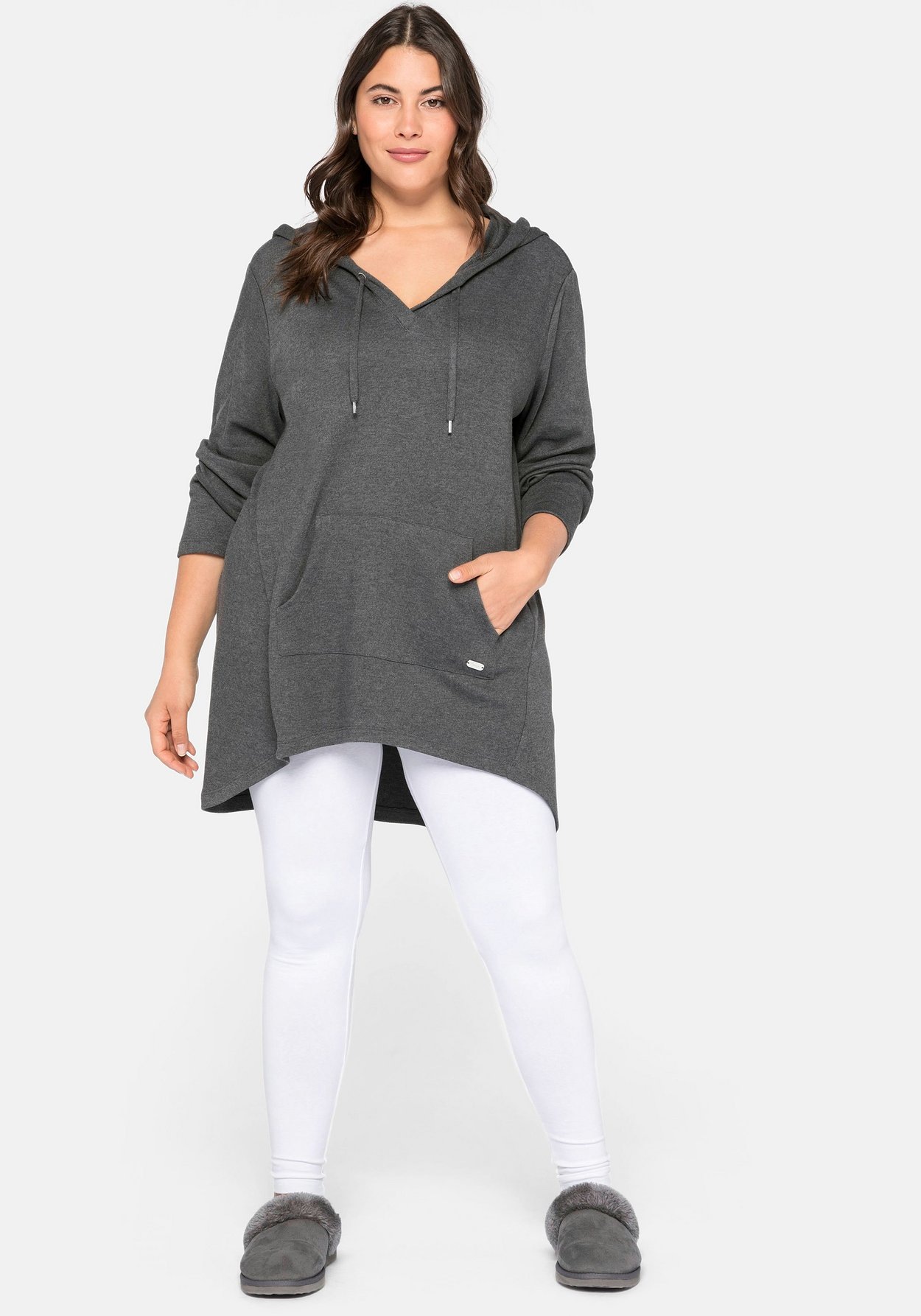 Sheego Longshirt »Longsweatshirt mit Kängurutasche, im Vokuhila-Schnitt«, mit Kängurutasche, im Vokuhila-Schnitt