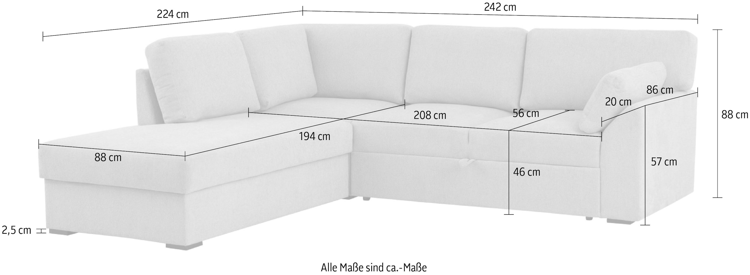 Home affaire Ecksofa »Citry«, Breite 242 cm, Chenille, Bettfunktion, Bettkasten, L-Form