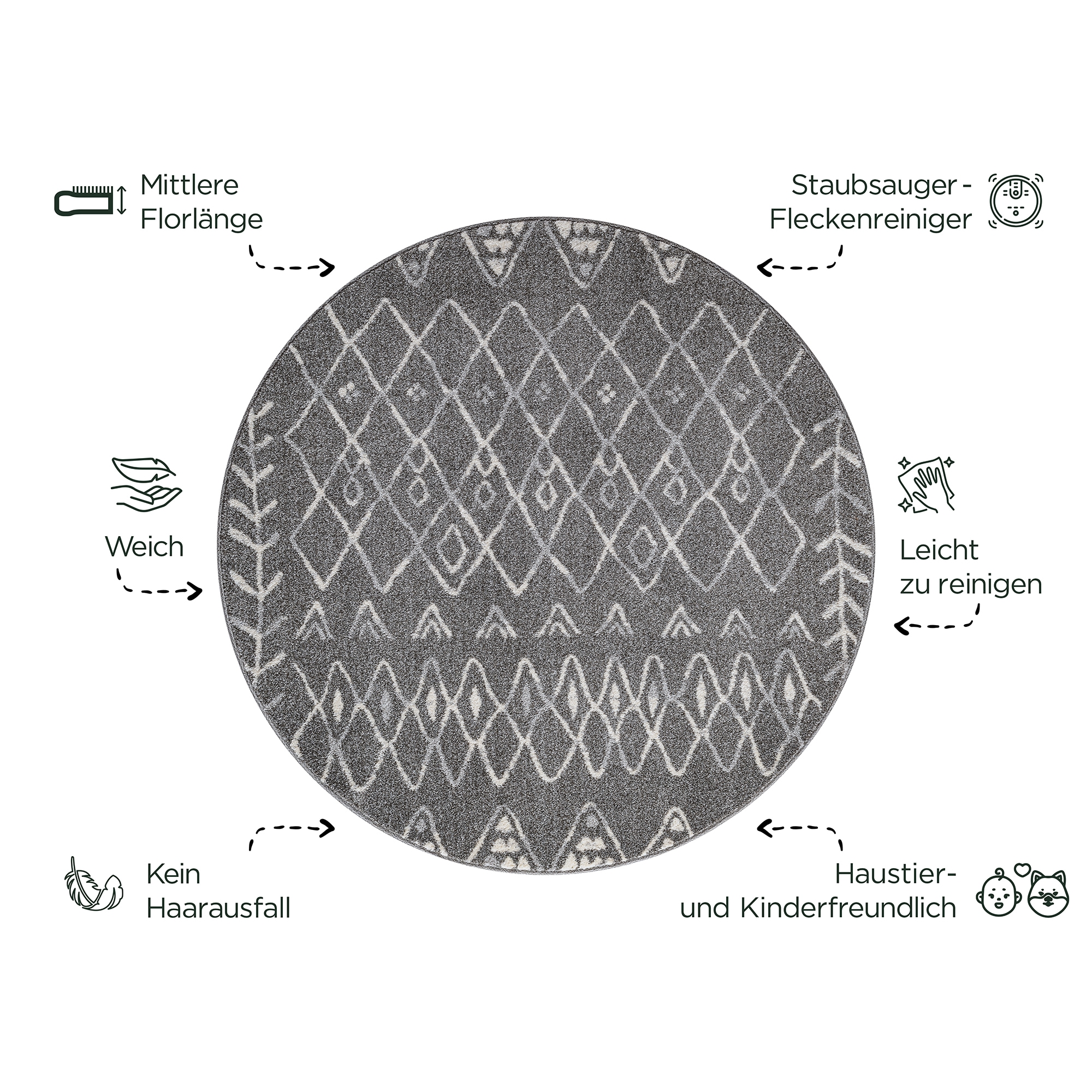 Sanat Teppich »Boho 8200« rund 10 mm Höhe Kurzflor, robust, Boho, Scandic, für Fussbodenheizung geeignet