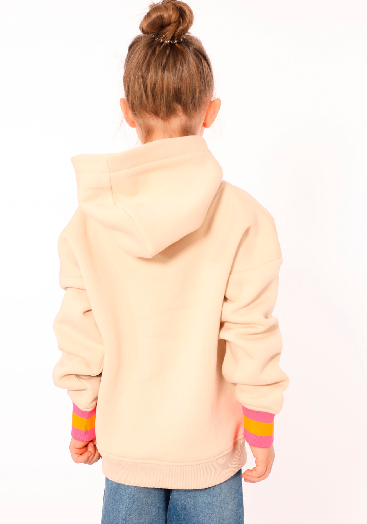 Zwillingsherz Hoodie »"Jovanna" Kids«, mit "Smile More"-Aufstick und neonfarbenen Armbündchen