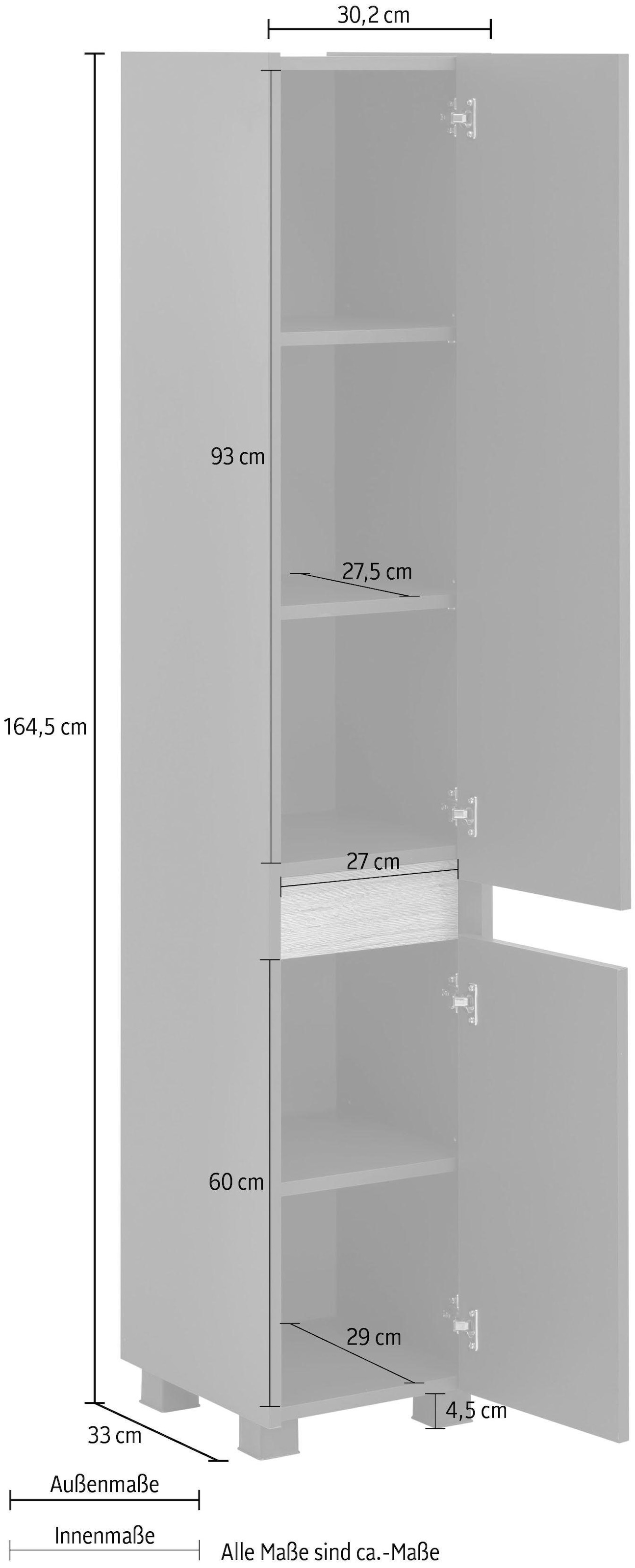 Schildmeyer Hochschrank »Cosmo in verschiedenen Farben made in Germany«, Höhe 164,5 cm, Badezimmerschrank, Blende im modernen Wildeiche-Look