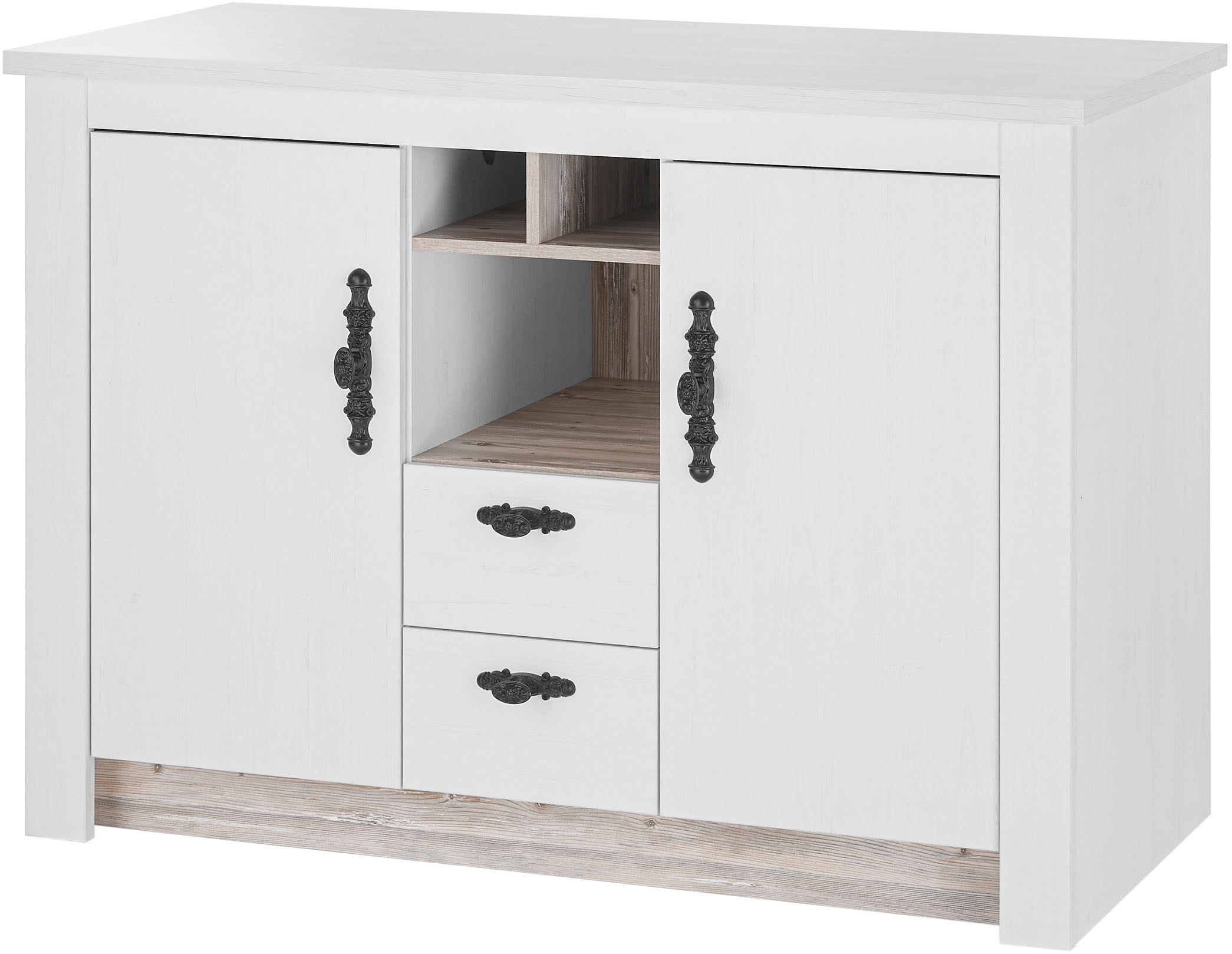 Home affaire Spülenschrank »Florenz, Küchenunterschrank in Pinie Weiß, Unterschrank« mit verschnörkeltem Metallgriff, im Landhausstil, Arbeitshöhe 92 