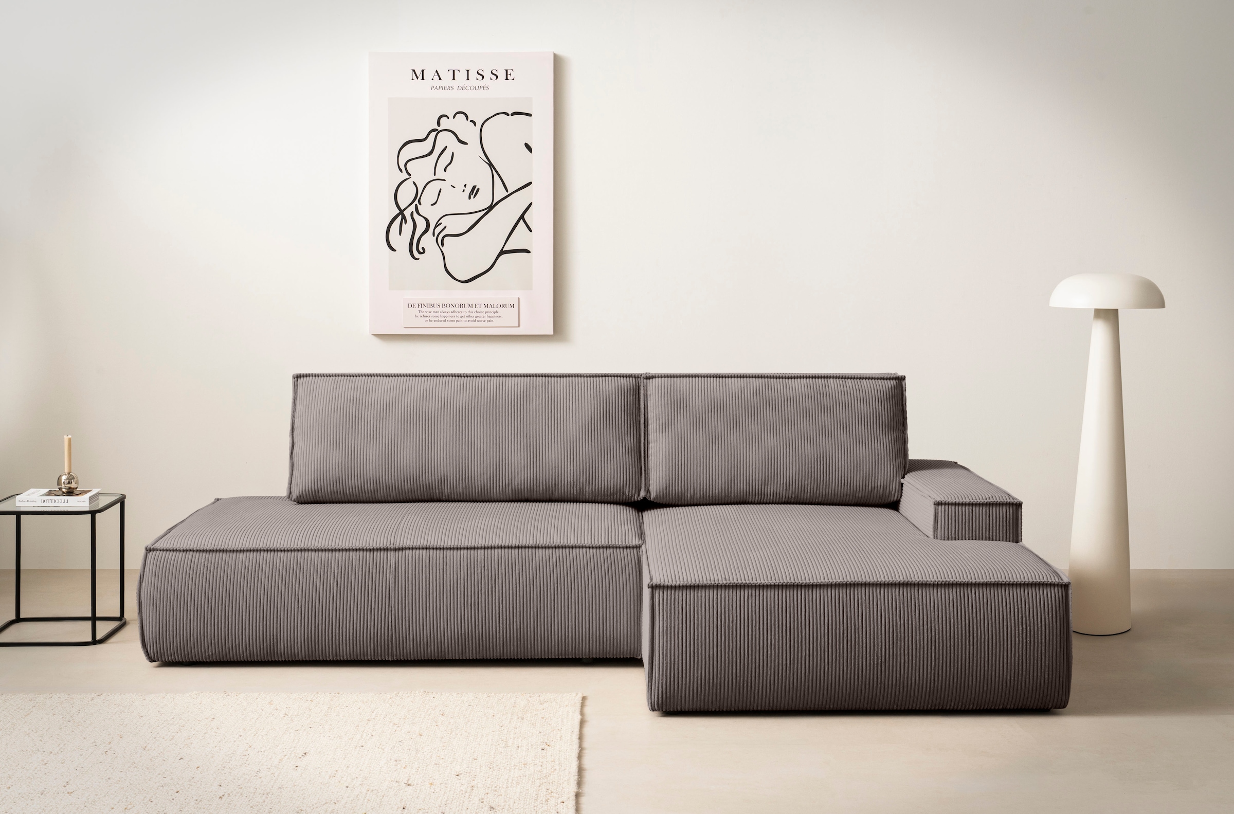 Home affaire Ecksofa »SHERWOOD,  Schlafsofa in L-Form offen (275cm), Cord, Leinenoptik« Schlaffunktion und Bettkasten, Kedernaht, hoher Sitz- & Liegekomfort,