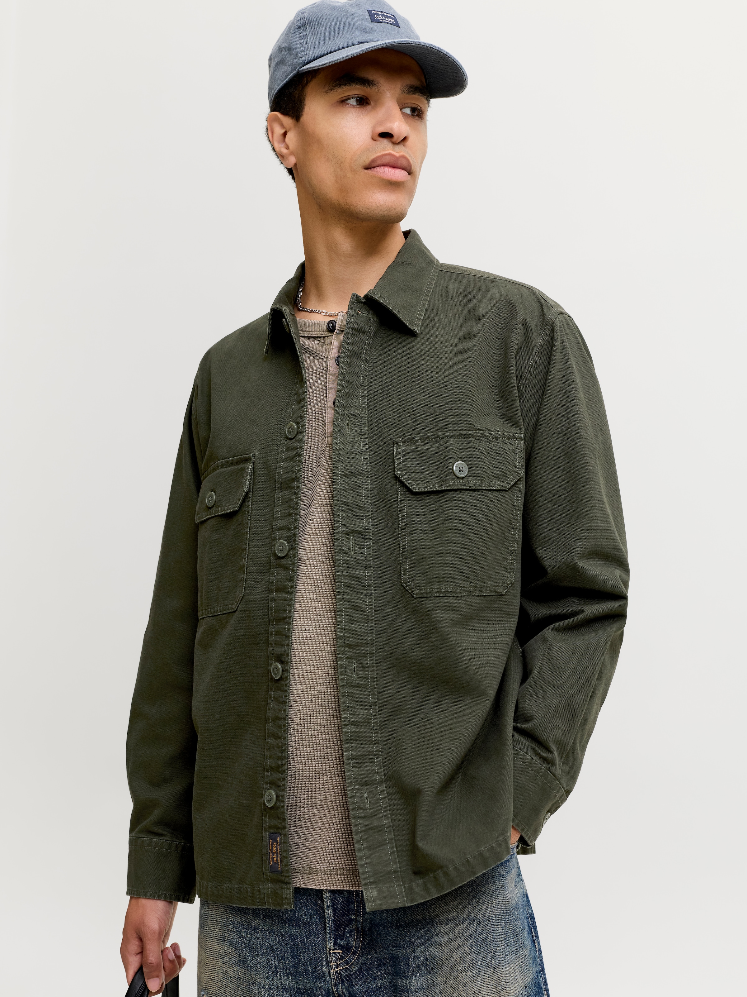 Jack & Jones Langarmhemd »JJECOLTON CANVAS OVERSHIRT LS SN« Baumwolle, Overshirt in lockerer Passform