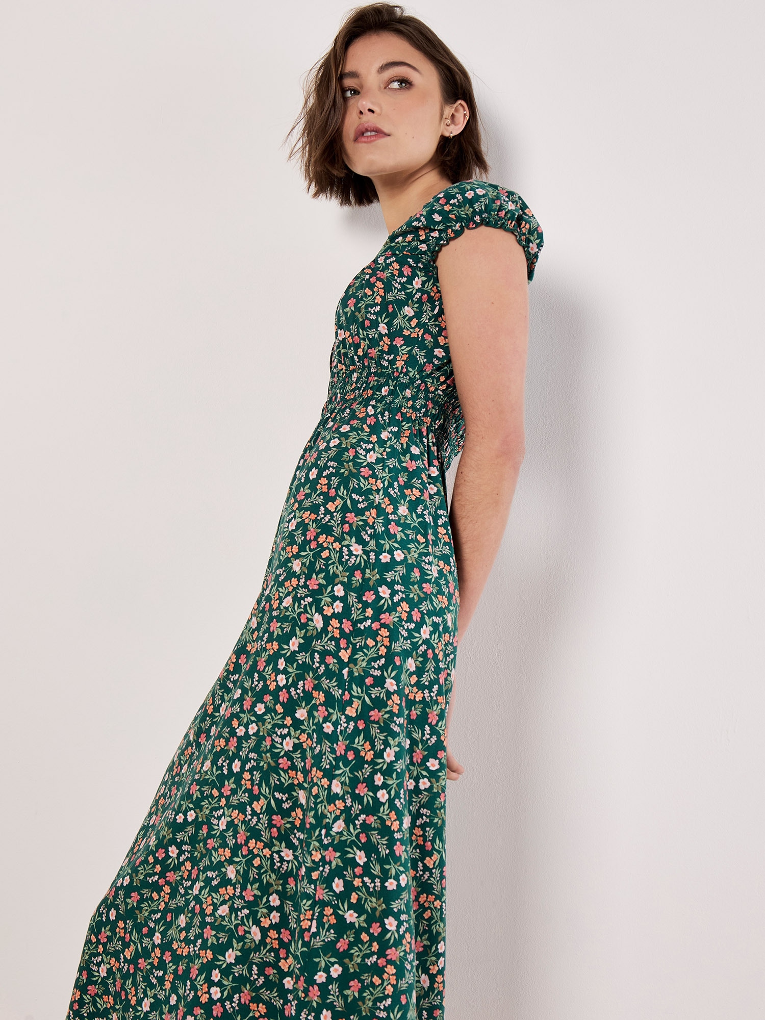 Apricot Midikleid »Florales Midikleid« mit gesmokter Taille