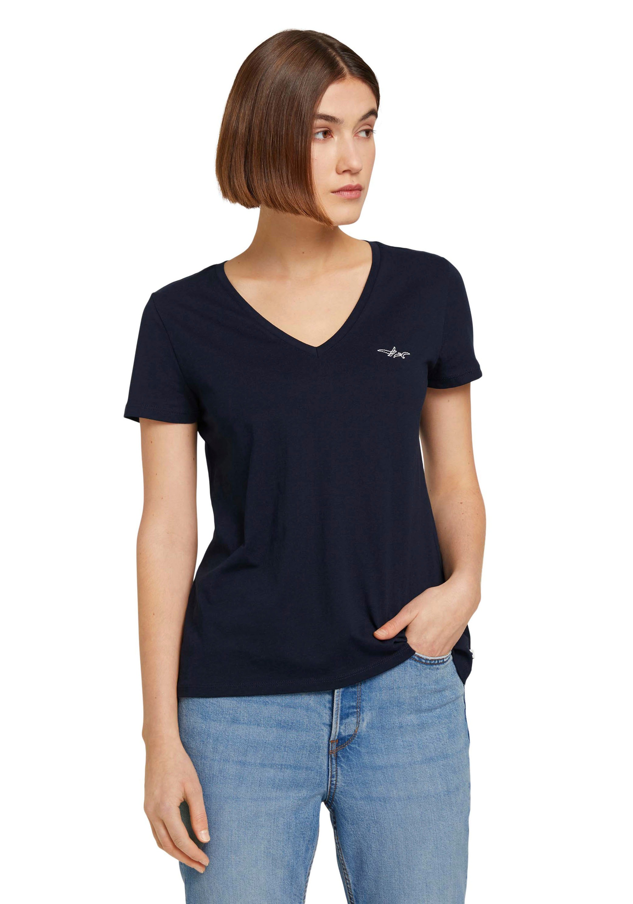 TOM TAILOR Denim V-Shirt, Mit Stickerei auf der linken Brust kaufen